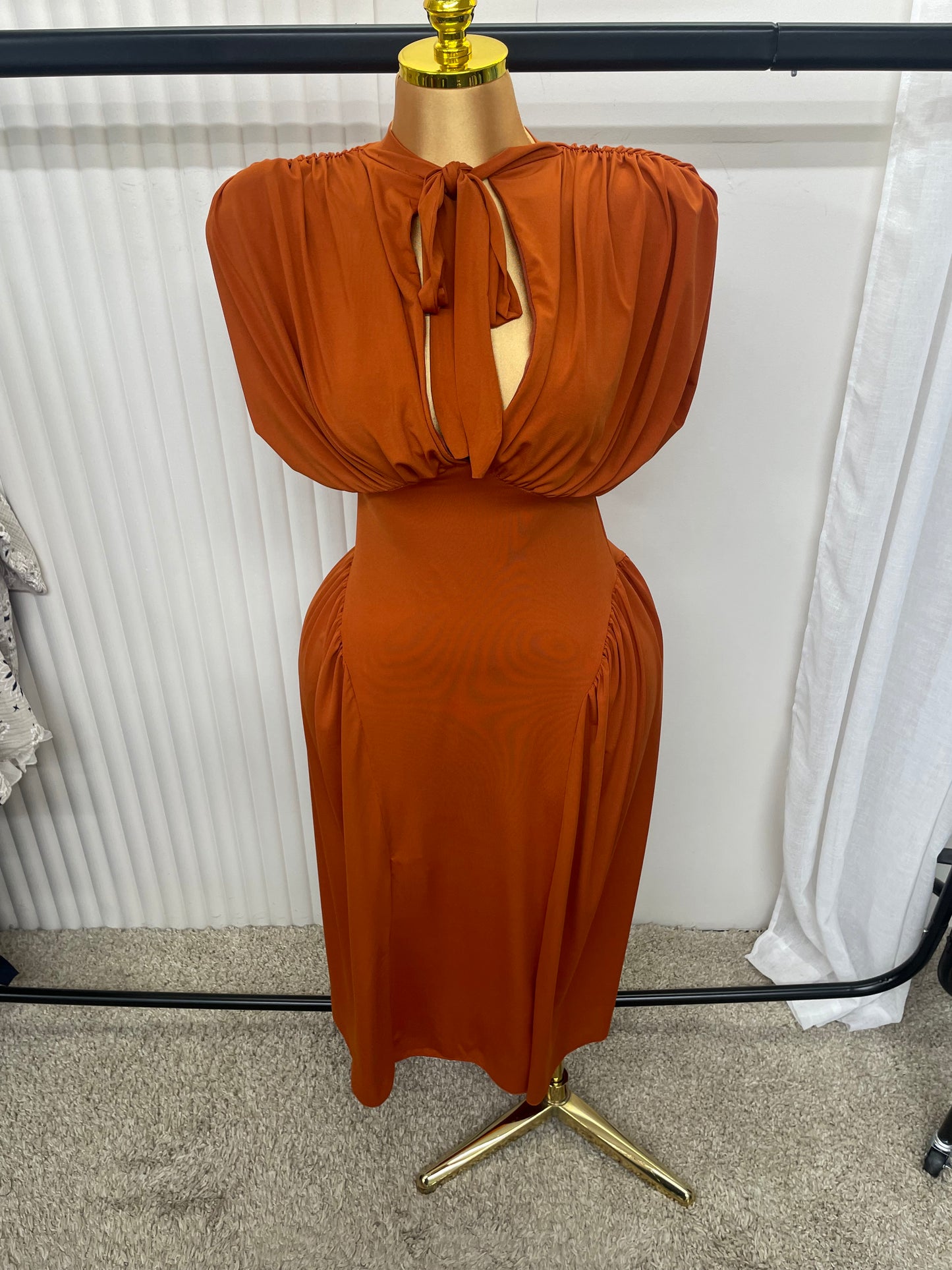 Ruched Tie Neck Maxi Dress - One size UK8-18