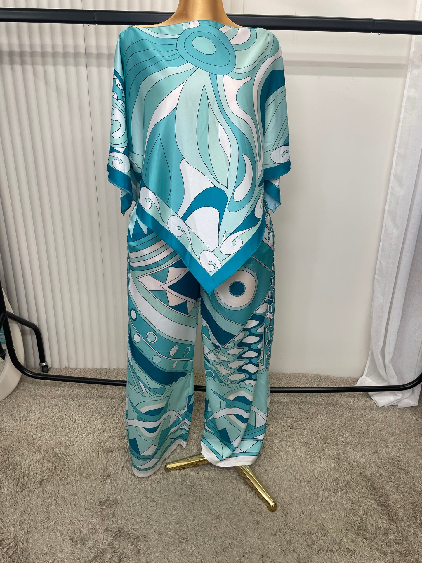 Abstract Print Kaftan & Wide Leg Trouser Co-Ord Set - One size 10-18