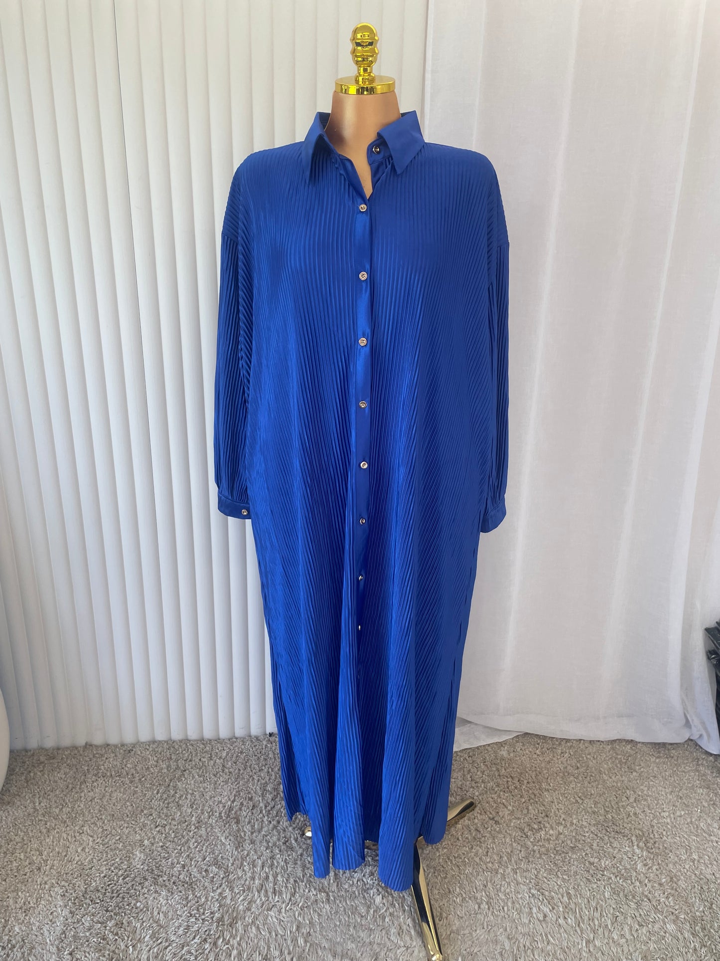 Pleated Button Through Maxi Shirt Dress - One size UK10-24 THICCFASHIONS (1206)
