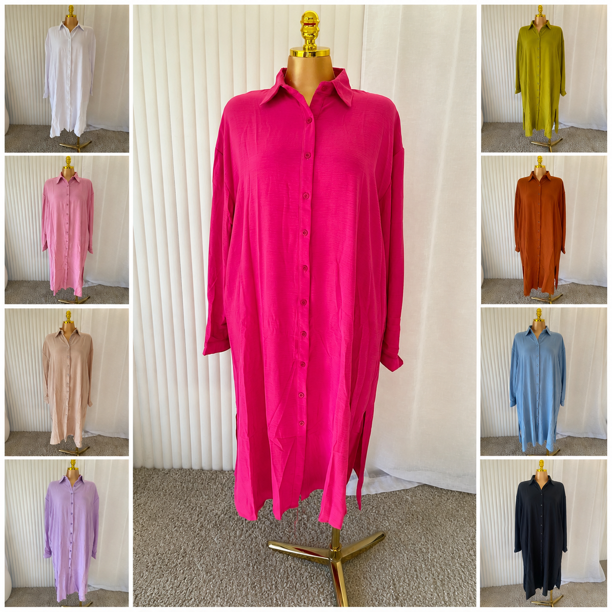 Button-Front Side Split Shirt Dress - One Size UK10-24 THICCFASHIONS (1207)