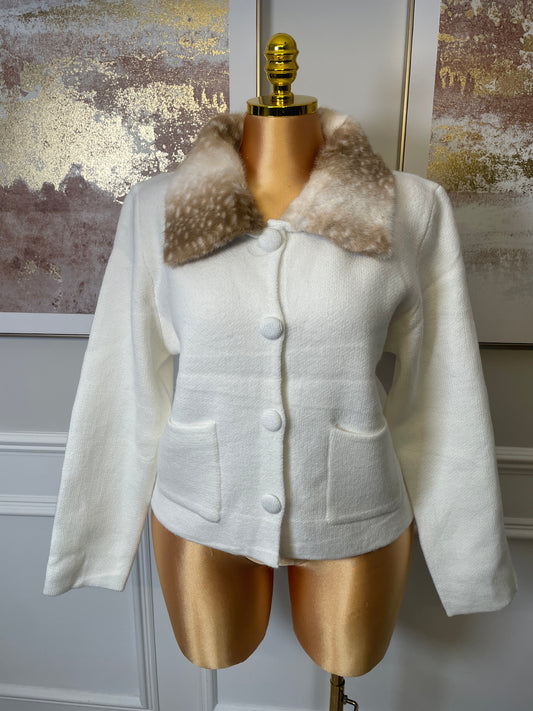 Faux Fur Collar Button-Up Jacket - One Size UK10-20 THICC FASHIONS PLUS SIZE CURVE