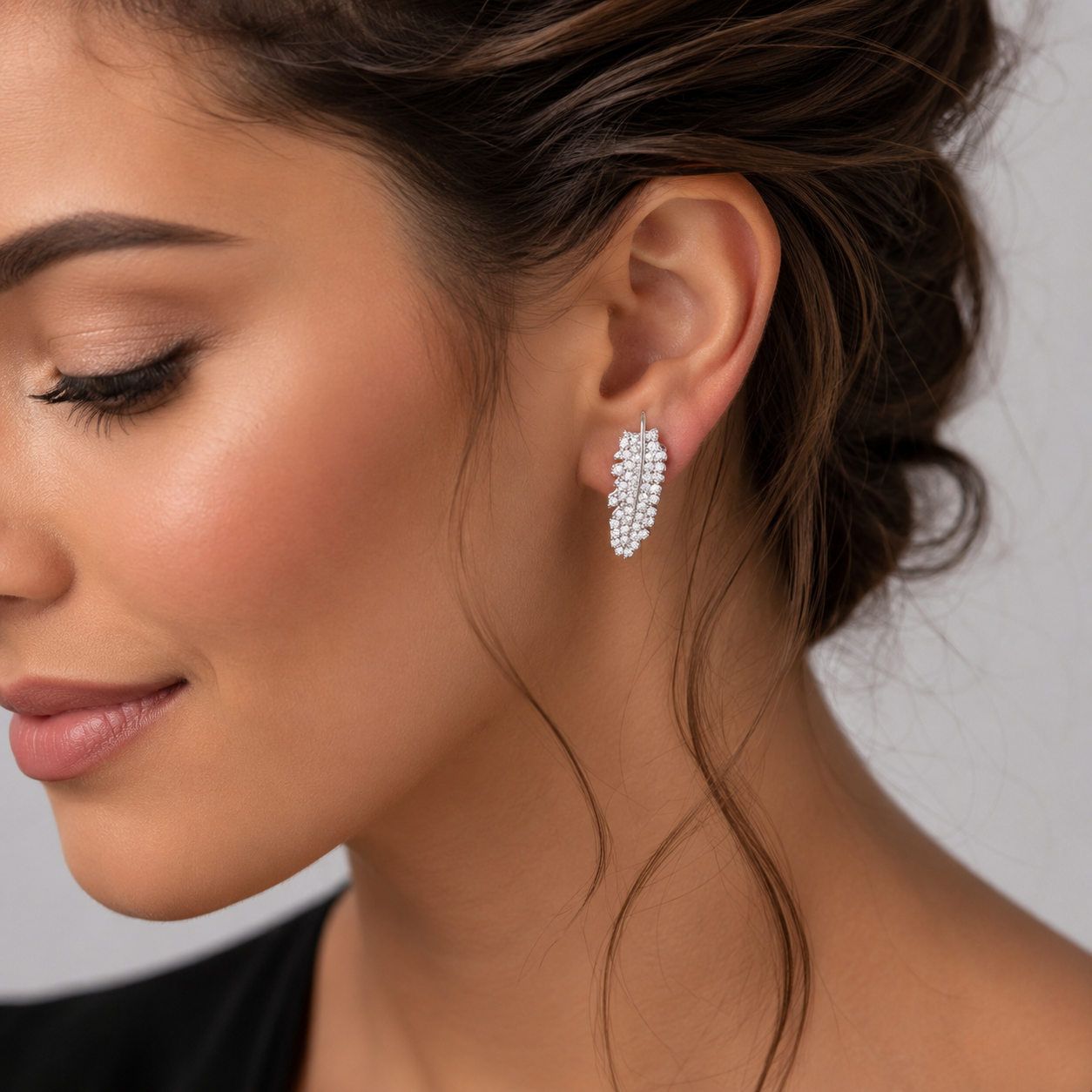 Sparkling Feather Pavé Ear Climbers