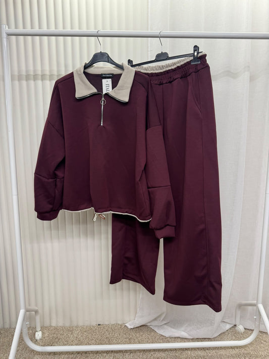 Contrast Collar Half-Zip Tracksuit Set - One Size UK12-22 THICC FASHIONS PLUS SIZE CURVE