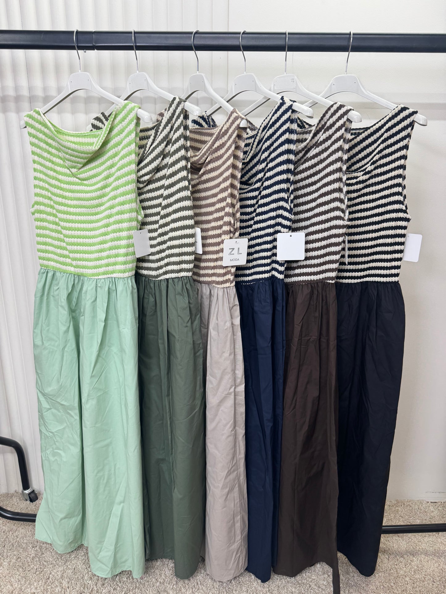 Stripe Knit Bodice Maxi Dress