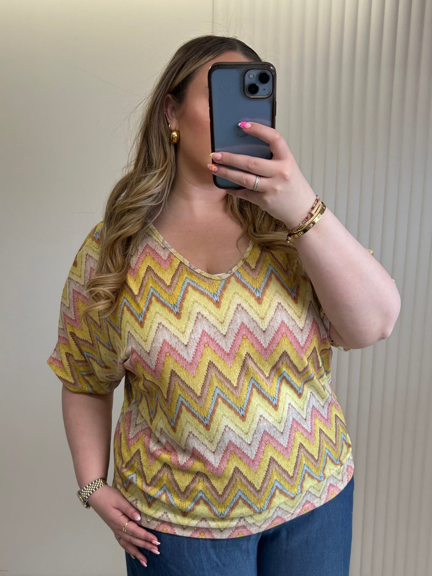 Zig-Zag Bow Back Lurex Relaxed Fit Top