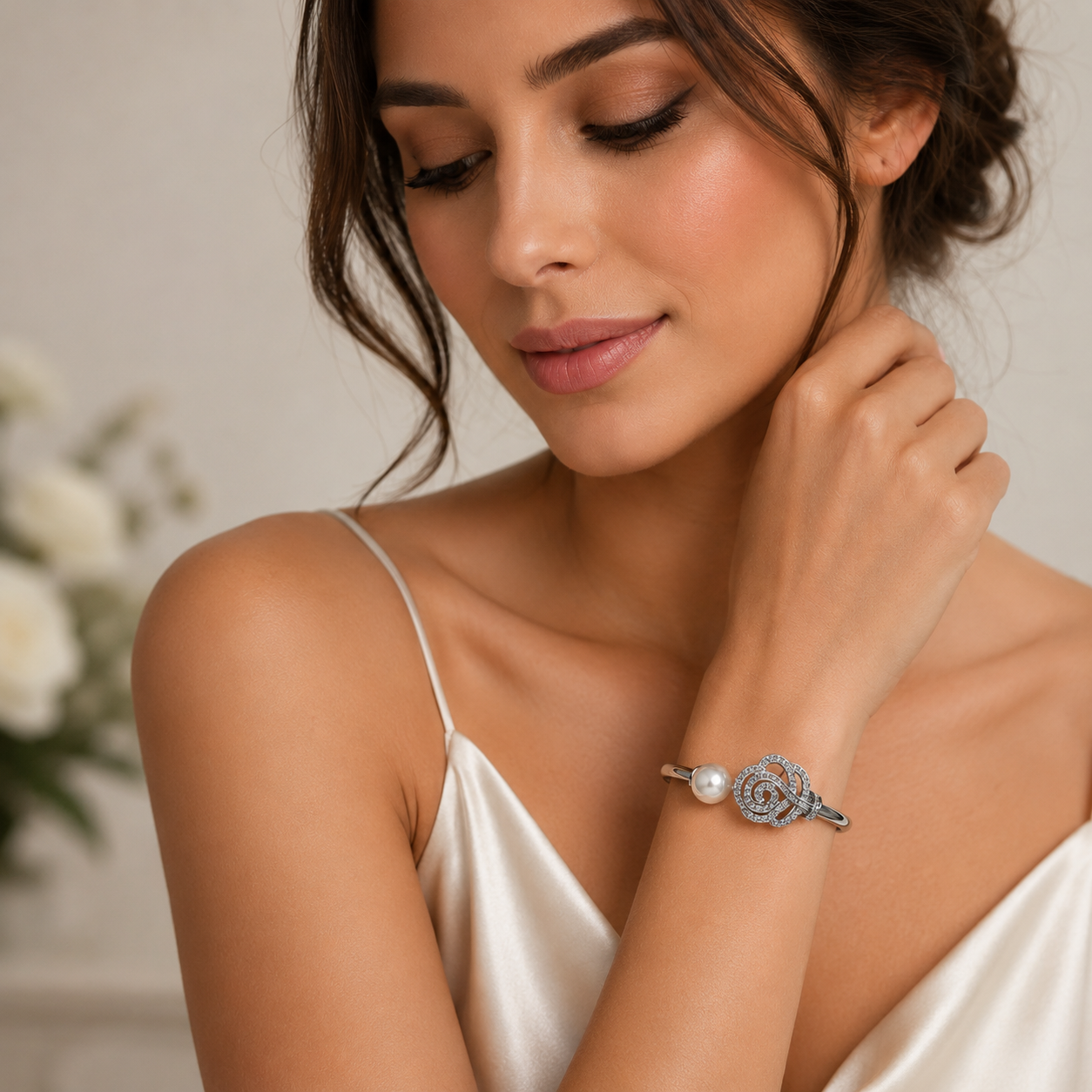 Chic Pearl & Crystal Statement Bangle