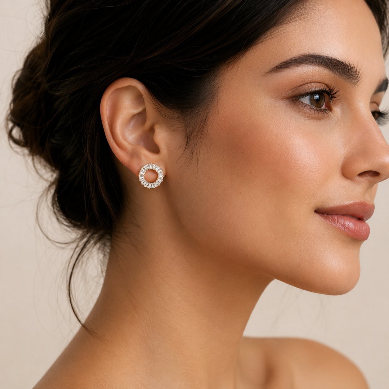 Radiant Circle Baguette Crystal Stud Earrings