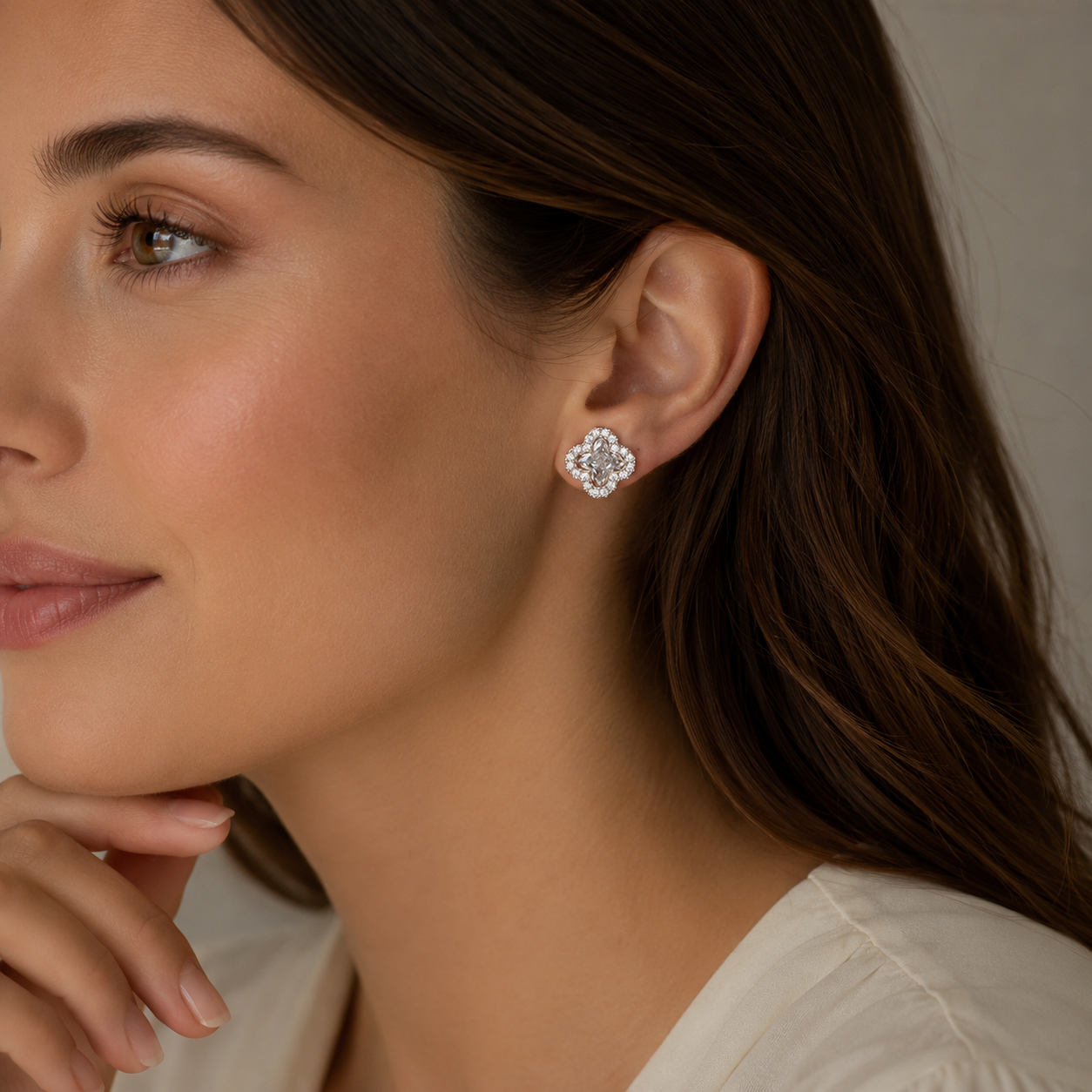 Sparkling Clover Crystal Stud Earrings