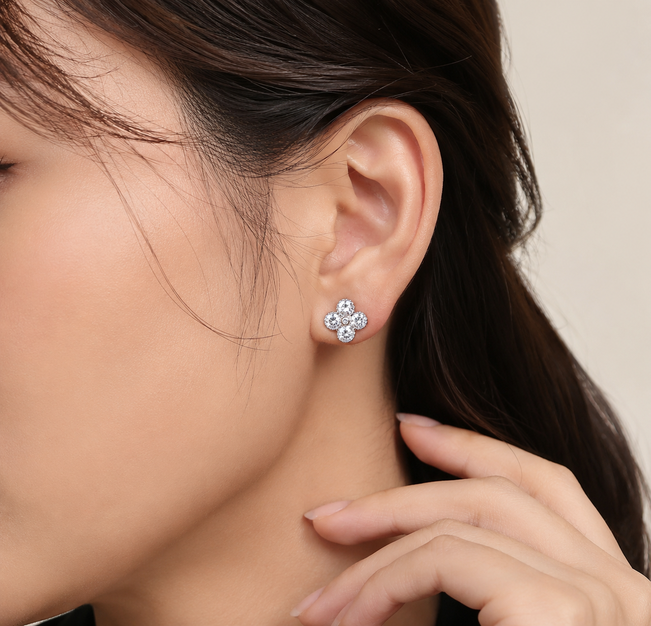 Four-Leaf Clover Crystal Stud Earrings