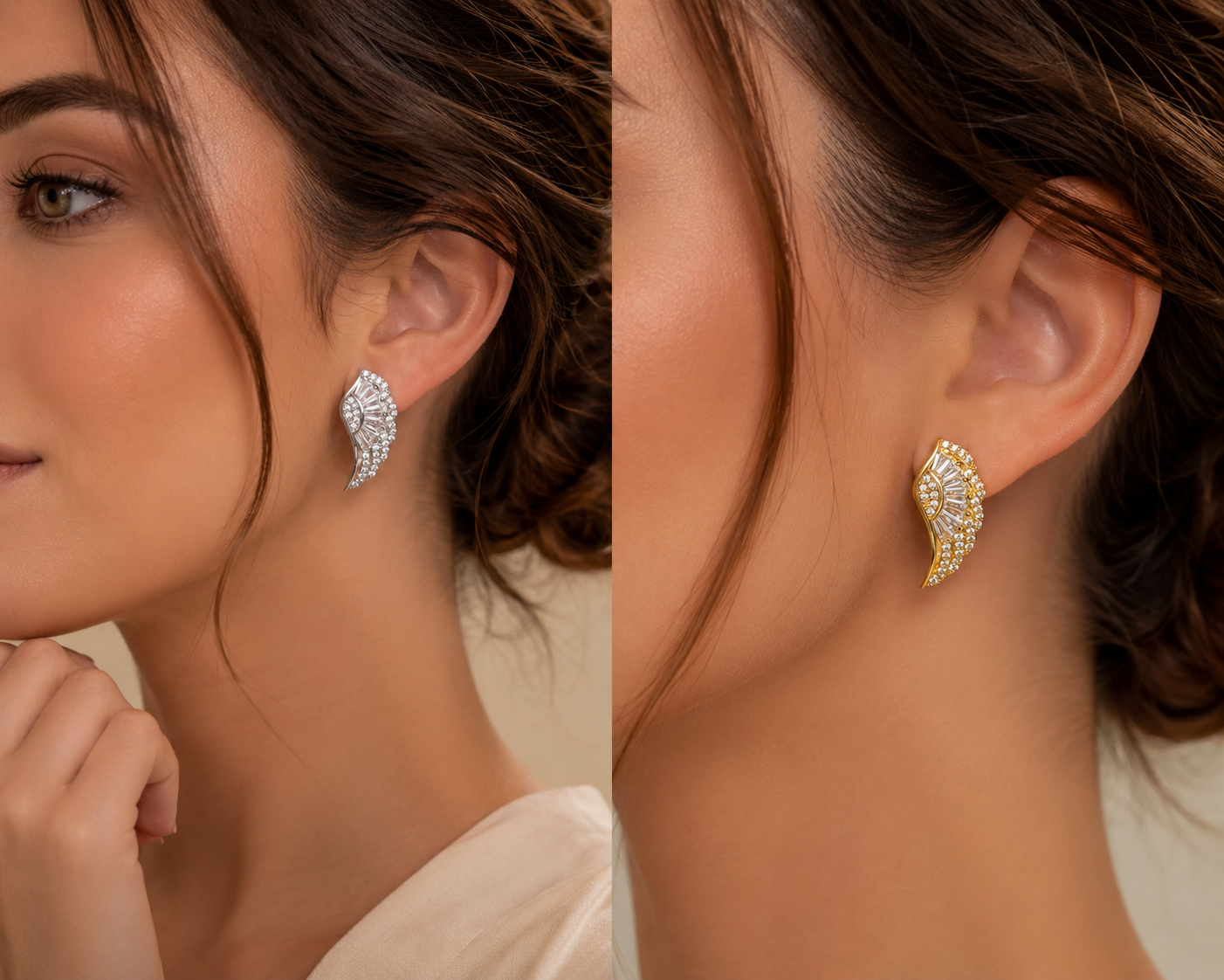 Angel Wing Baguette Crystal Stud Earrings