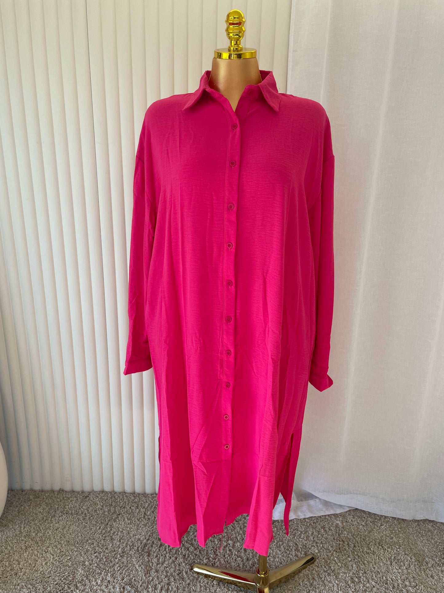 Button-Front Side Split Shirt Dress - One Size UK10-24 THICCFASHIONS (1207)