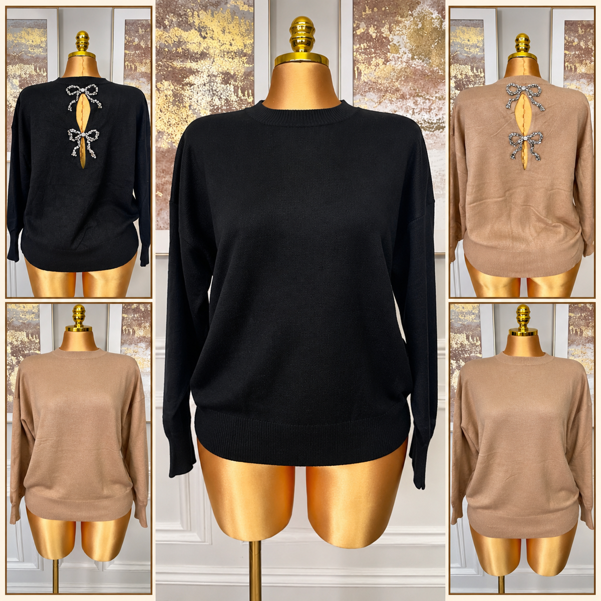 Diamanté Bow Back Knit Jumper - One Size UK10-20 THICC FASHIONS PLUS SIZE CURVE WOMENS