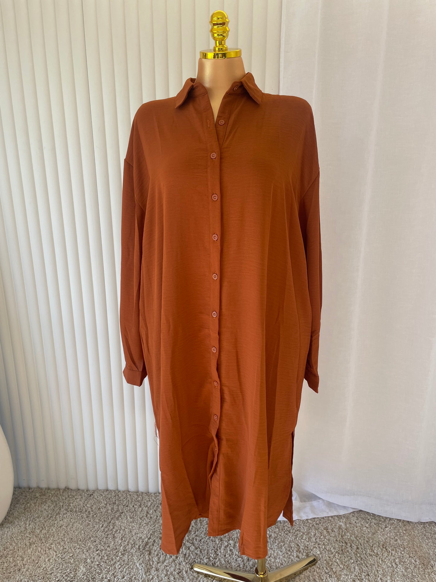 Button-Front Side Split Shirt Dress - One Size UK10-24 THICCFASHIONS (1207)