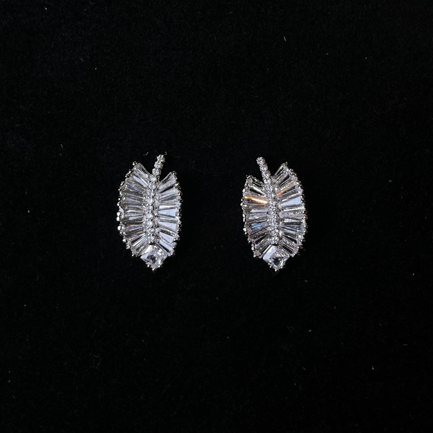 Radiant Leaf Baguette Crystal Stud Earrings