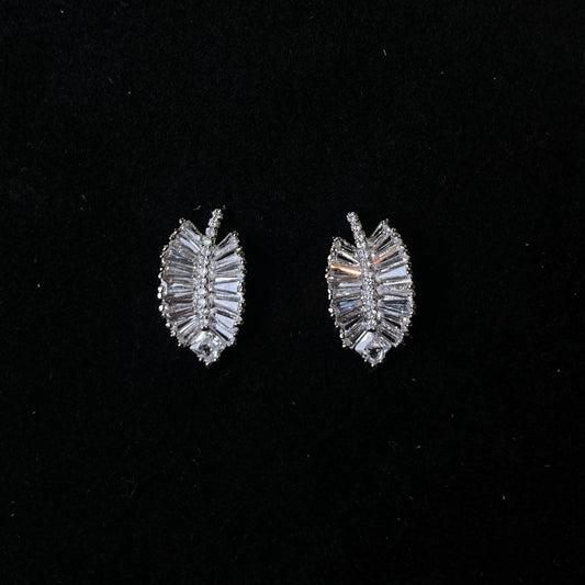 Radiant Leaf Baguette Crystal Stud Earrings
