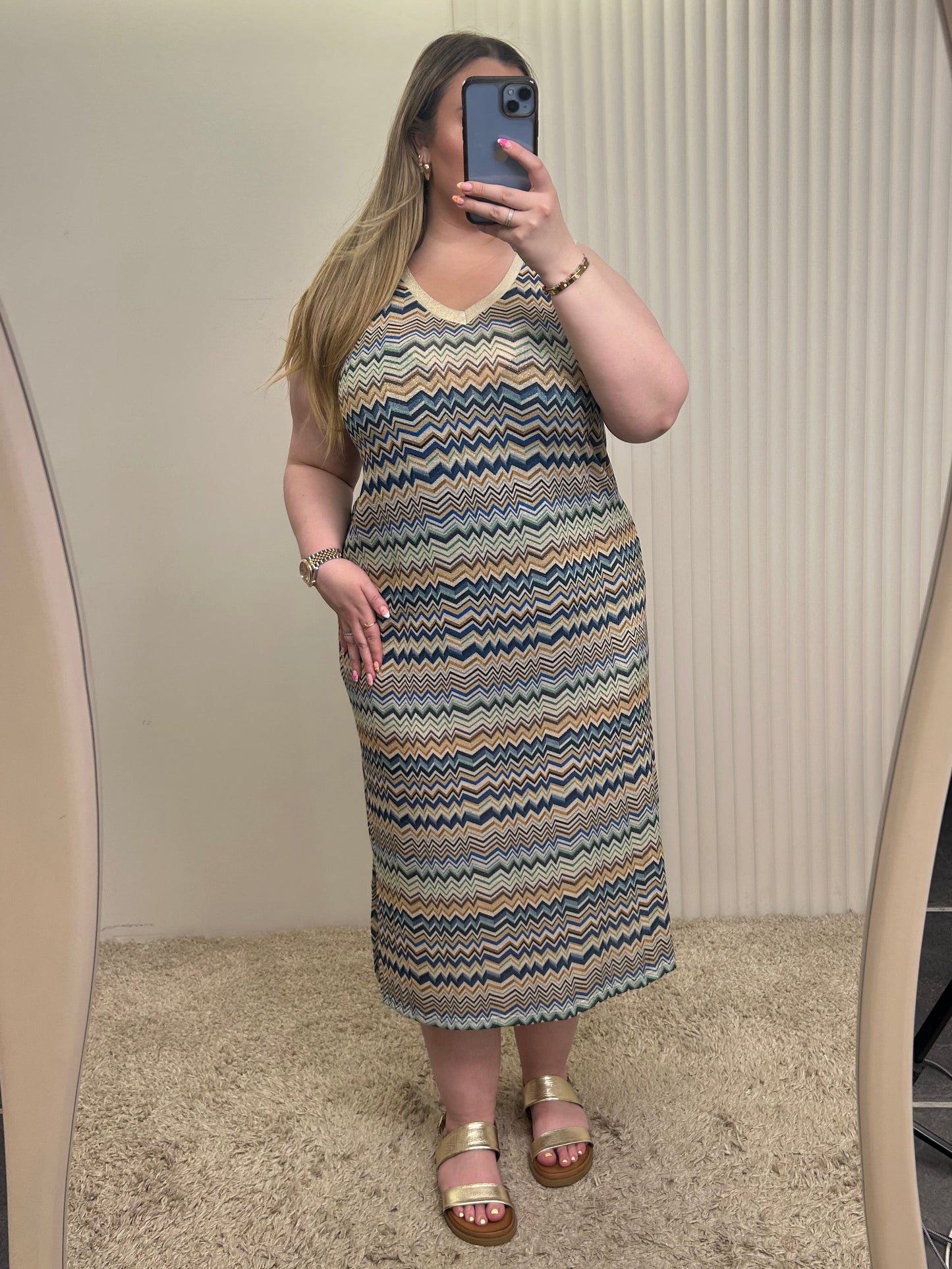 Zigzag Print Spaghetti Strap Maxi Dress
