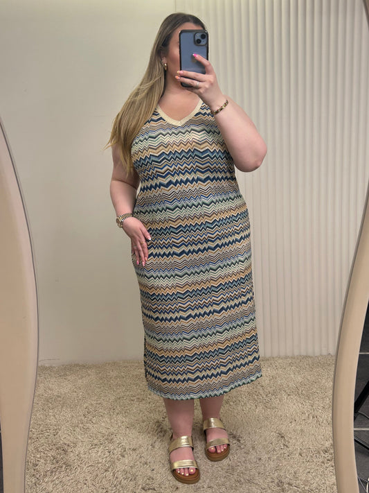 Zigzag Print Spaghetti Strap Maxi Dress