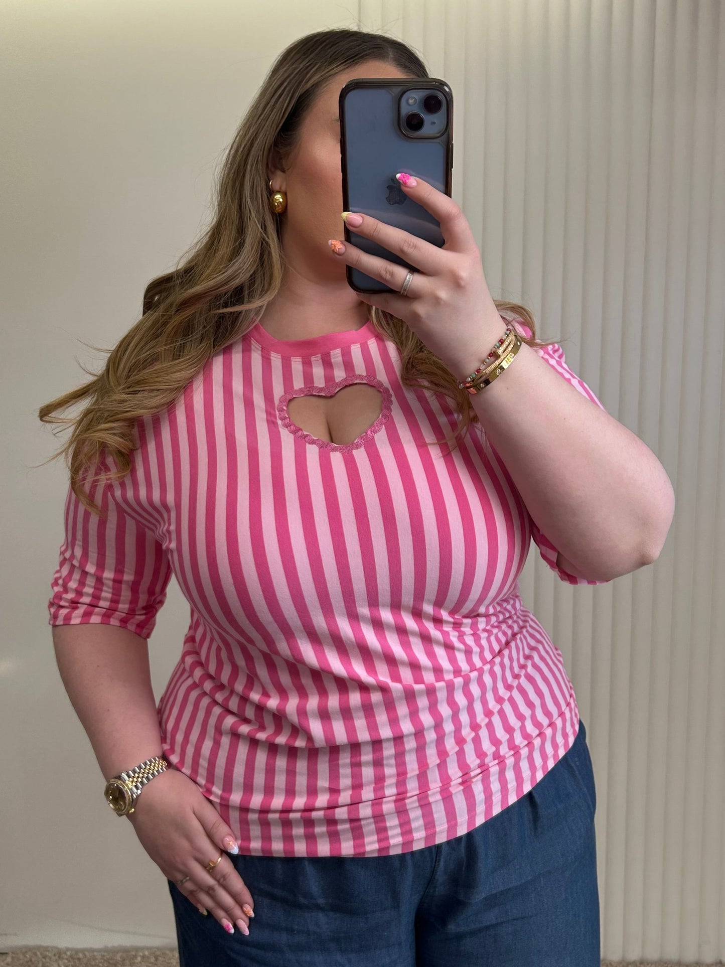 Heart Cut-Out Stripe Top