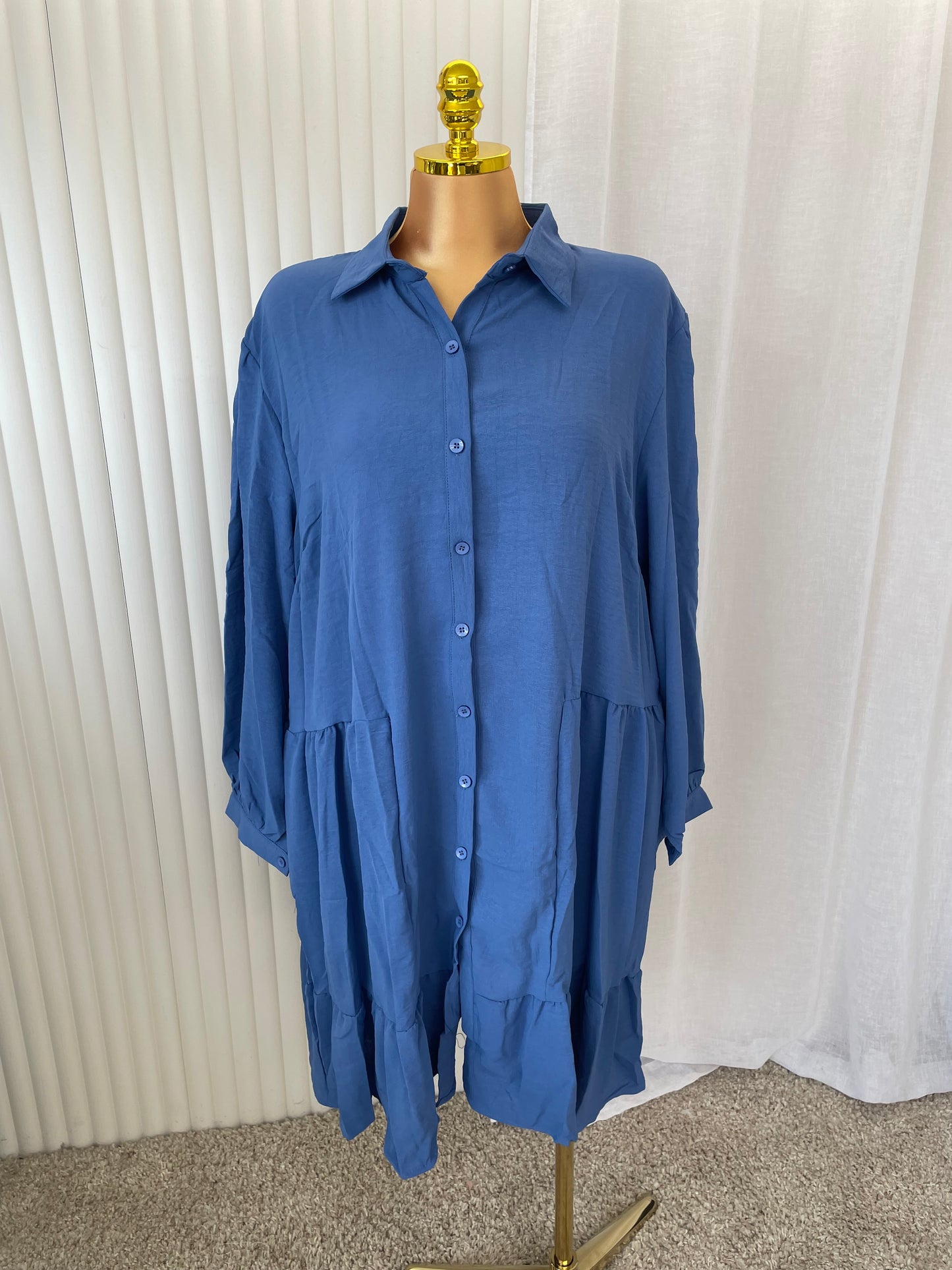Tiered Button Front Smock Shirt Dress - One size UK10-24 THICCFASHIONS (0127)