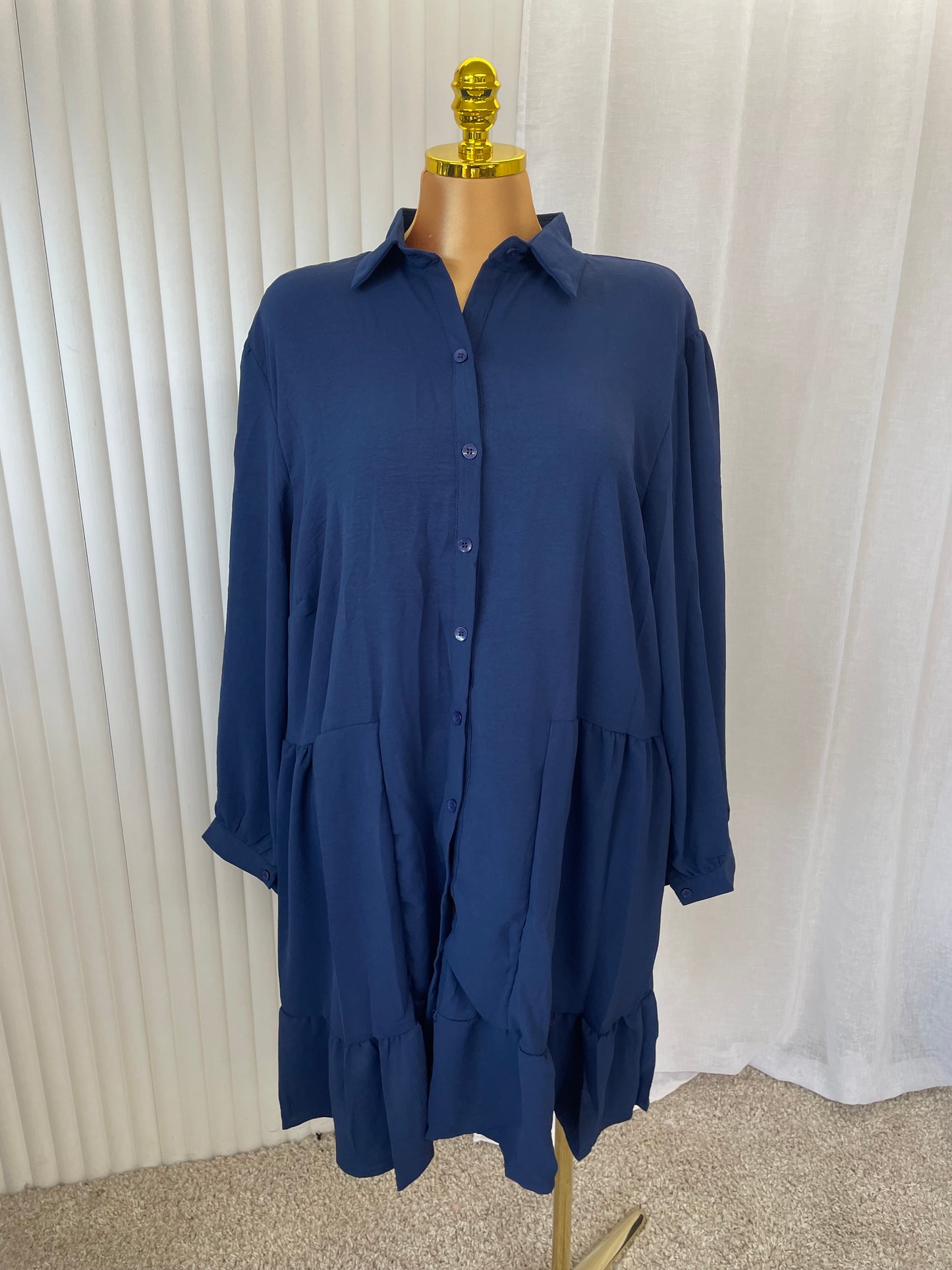 Tiered Button Front Smock Shirt Dress - One size UK10-24 THICCFASHIONS (0127)
