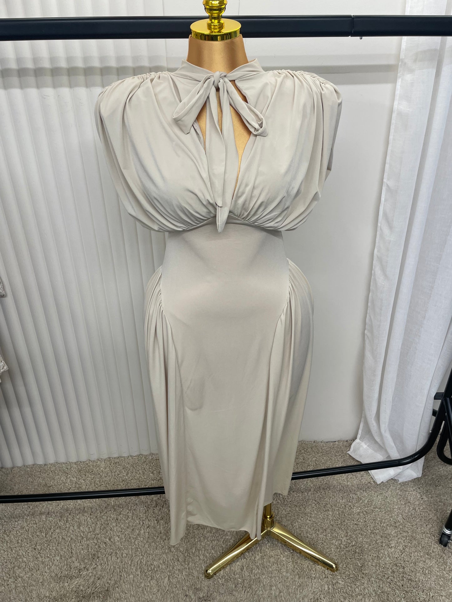 Ruched Tie Neck Maxi Dress - One size UK8-18