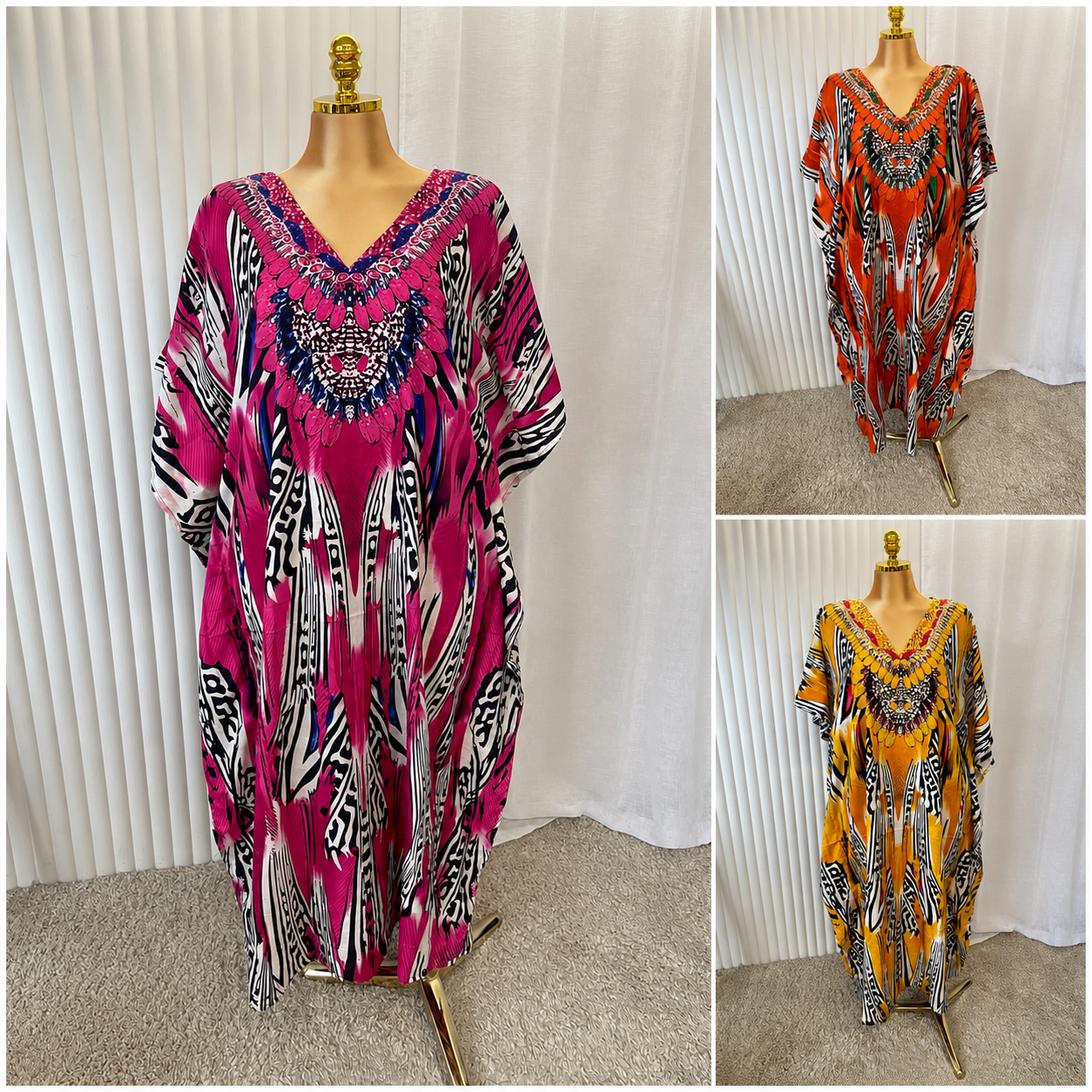 V-Neck Boho Kaftan Dress - One size UK10-24 THICC FASHIONS (7796)
