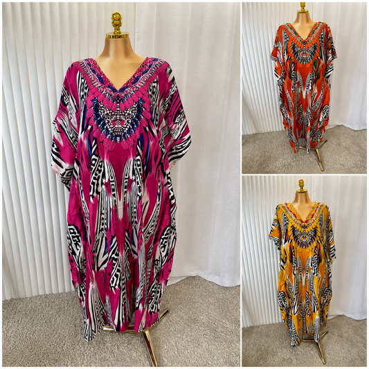 V-Neck Boho Kaftan Dress - One size UK10-24 THICC FASHIONS (7796)