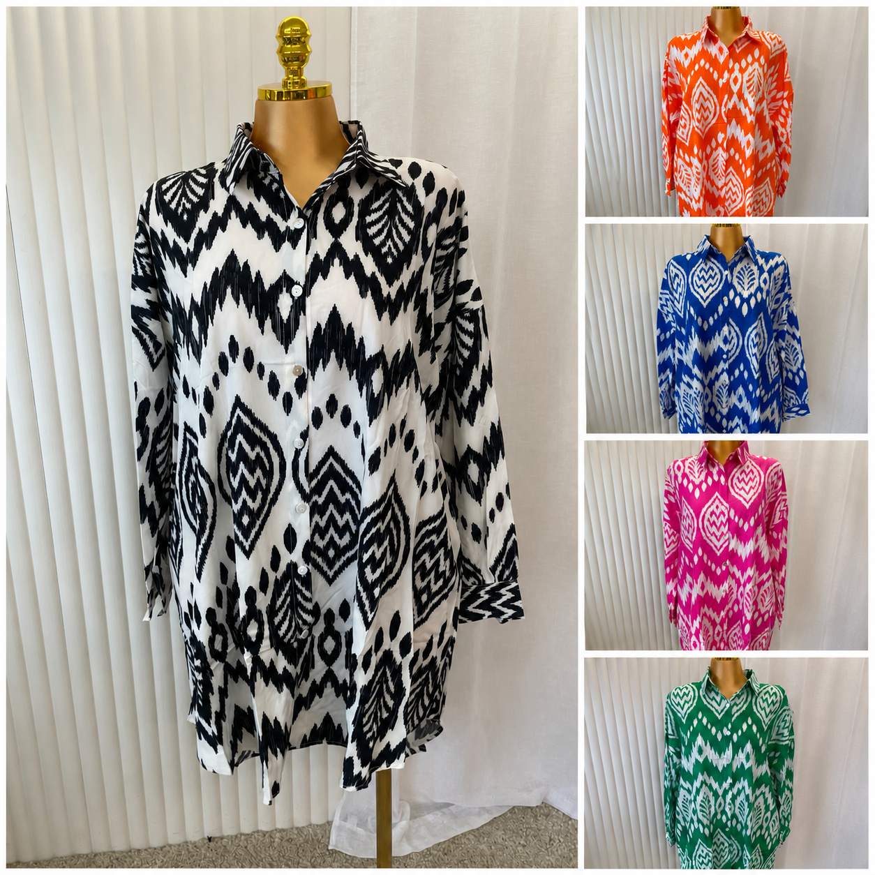 Abstract Print Button Front Shirt Blouse - One size UK10-24 THICC FASHIONS (0216)
