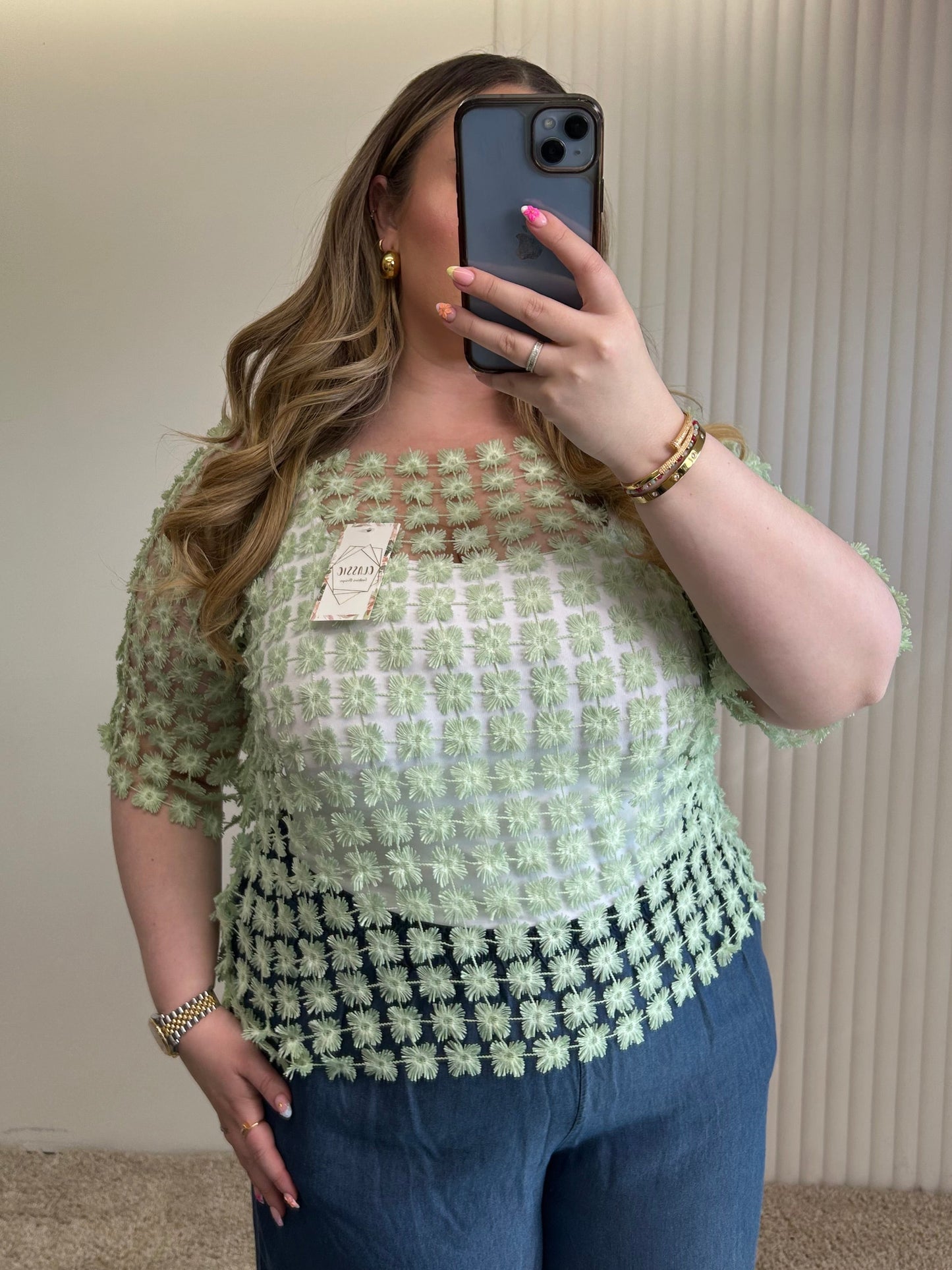 Floral Appliqué Sheer Top