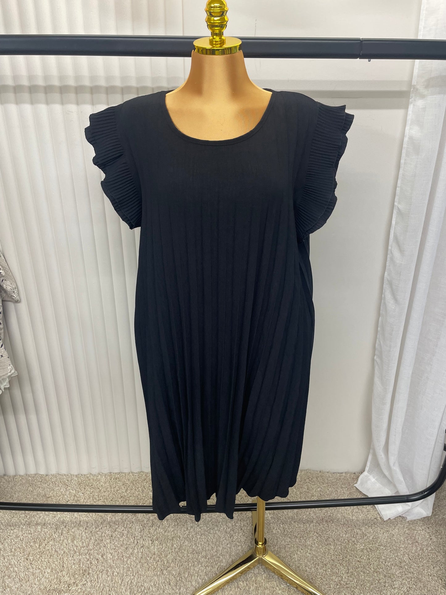 Pleated Frill Sleeve Swing Midi Dress - One size UK10-24