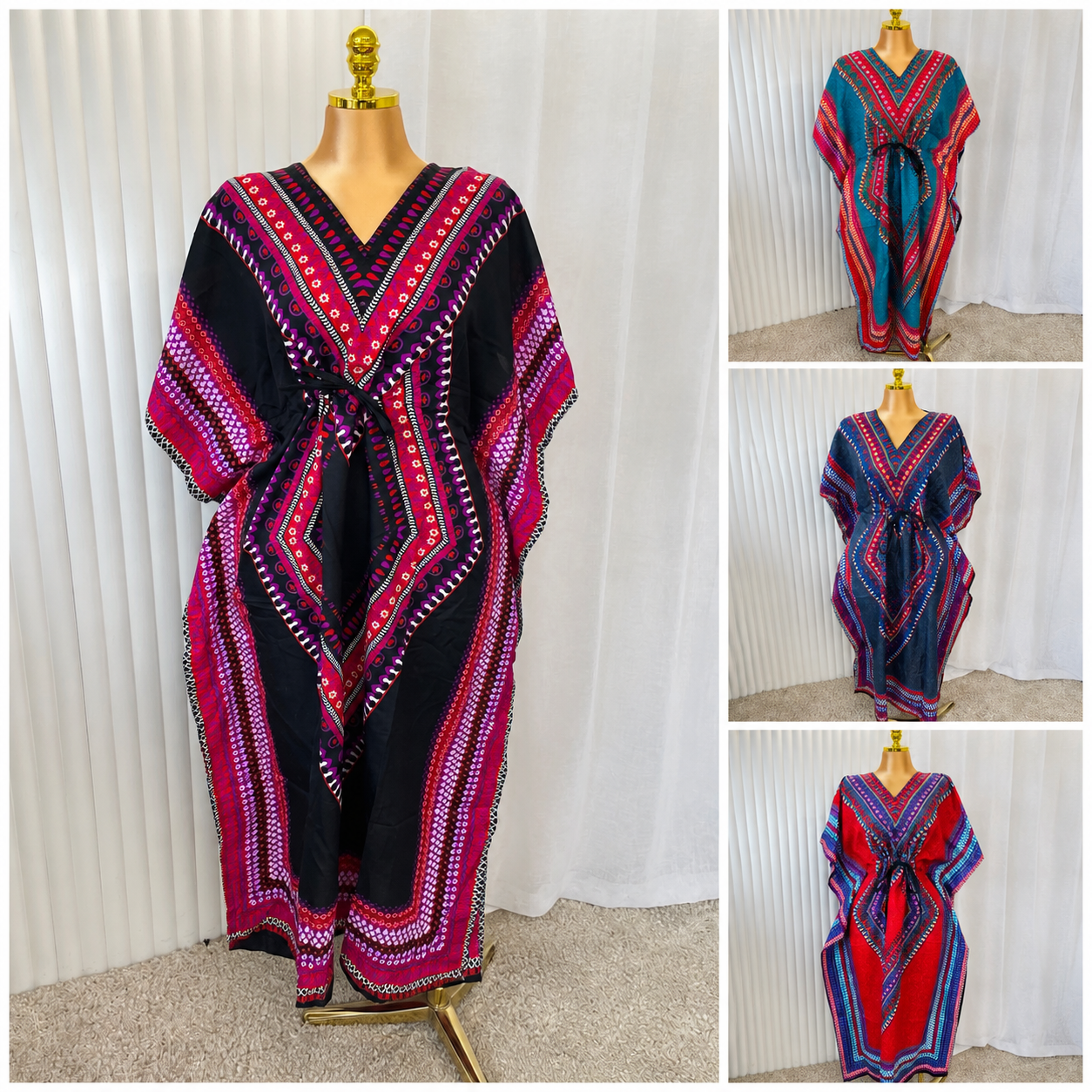 Boho Abstract Tie Waist Kaftan Dress - One size UK10-24 THICC FASHIONS