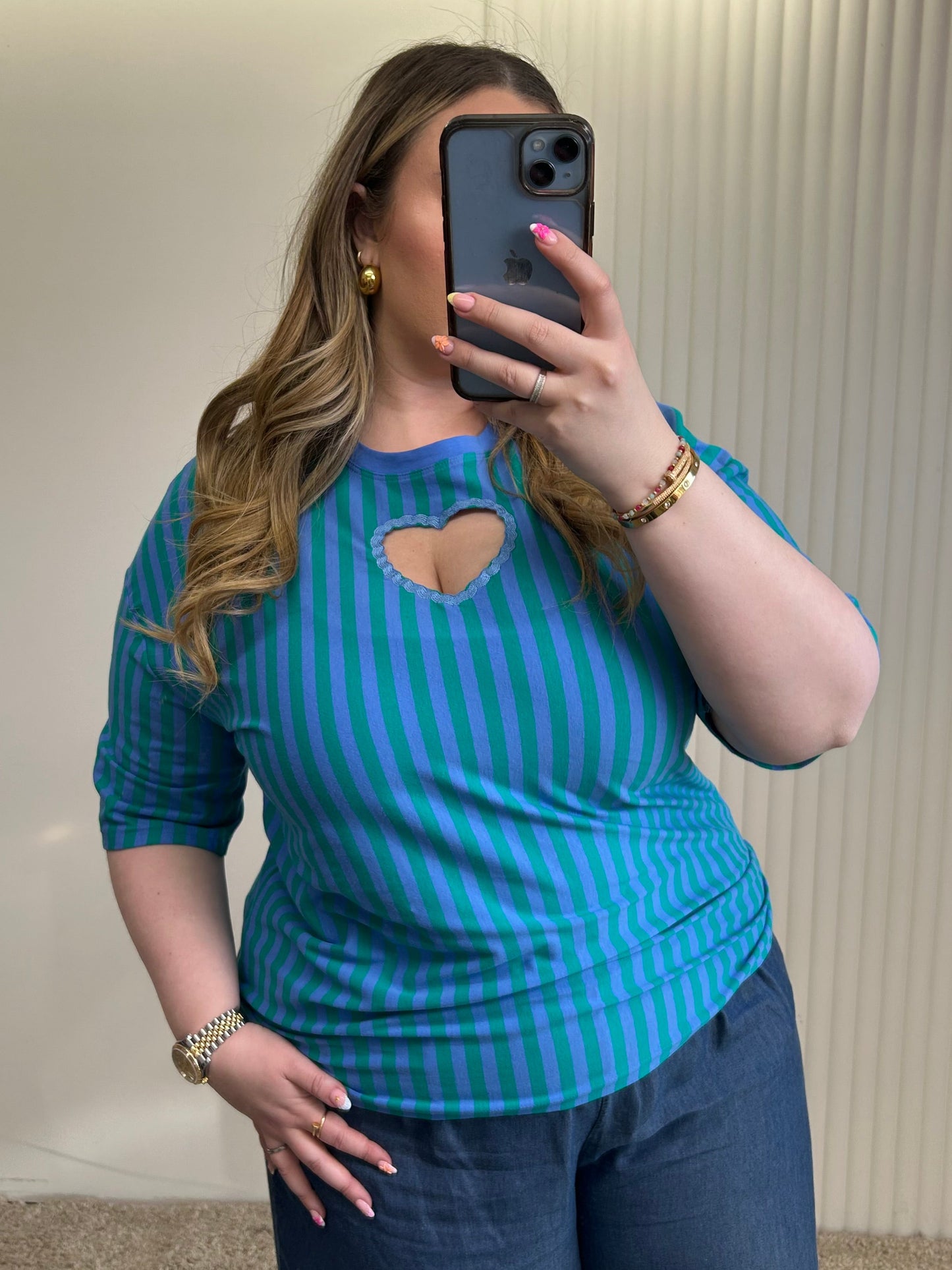 Heart Cut-Out Stripe Top