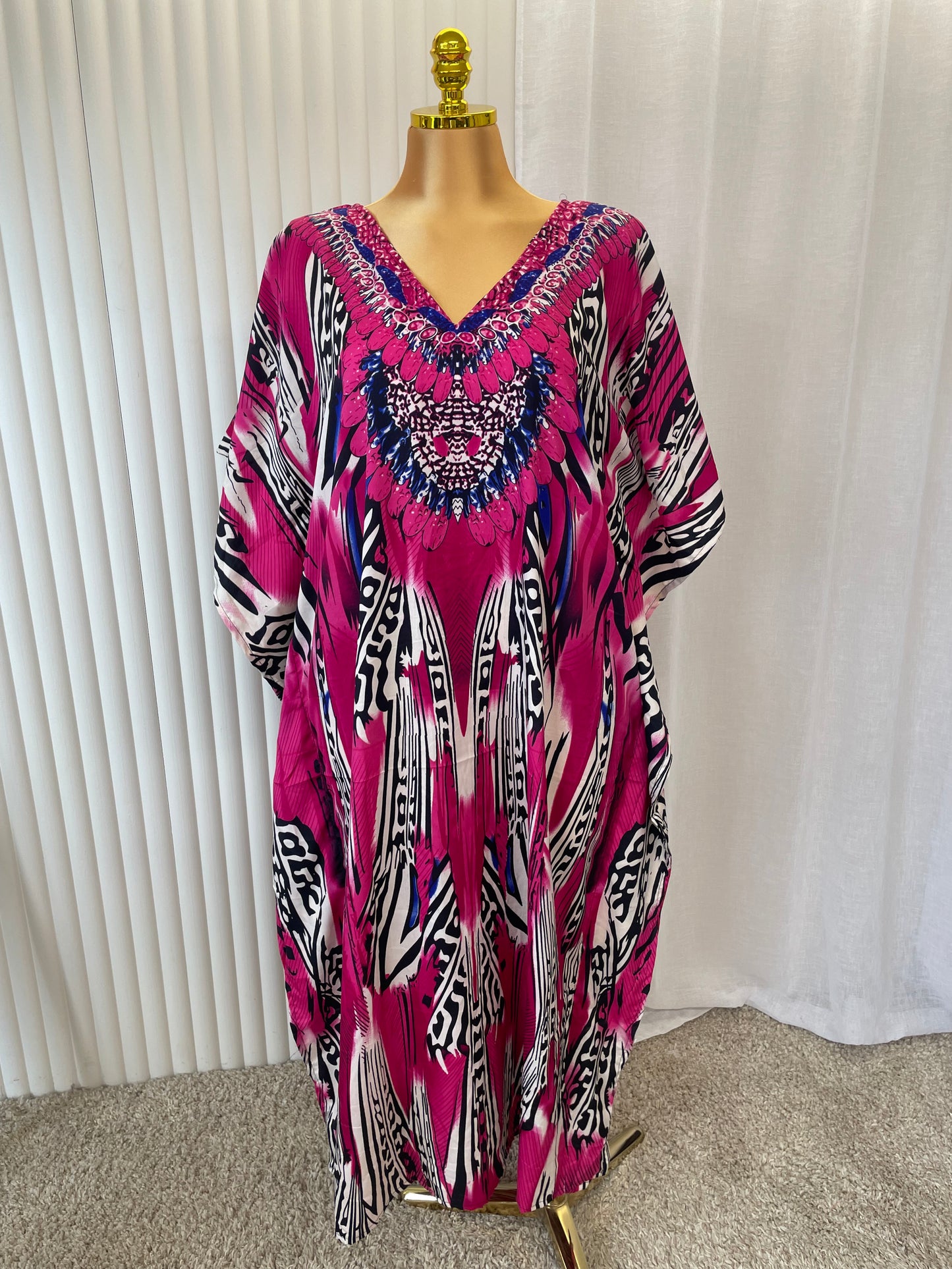 V-Neck Boho Kaftan Dress - One size UK10-24 THICC FASHIONS (7796)