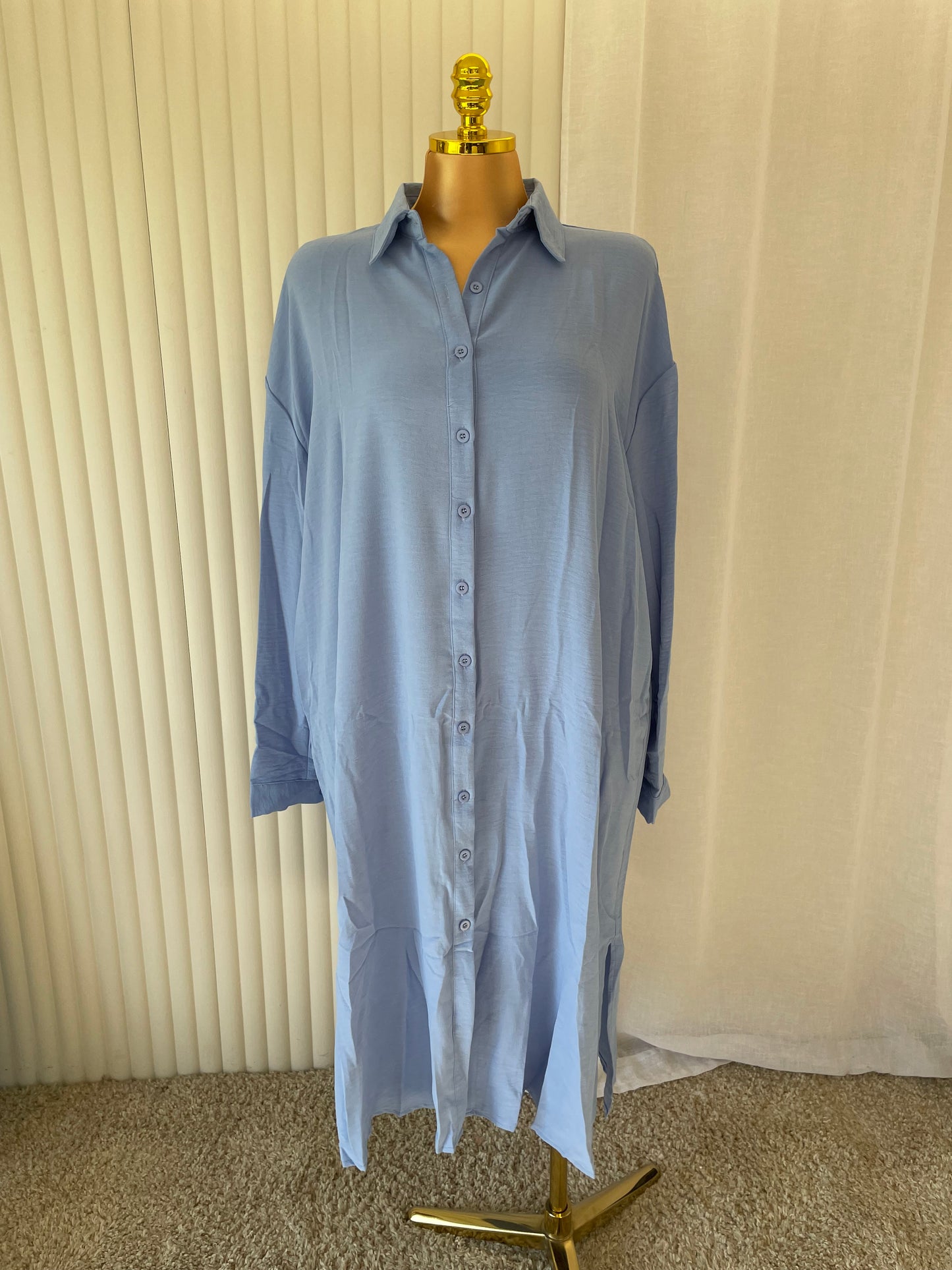 Button-Front Side Split Shirt Dress - One Size UK10-24 THICCFASHIONS (1207)