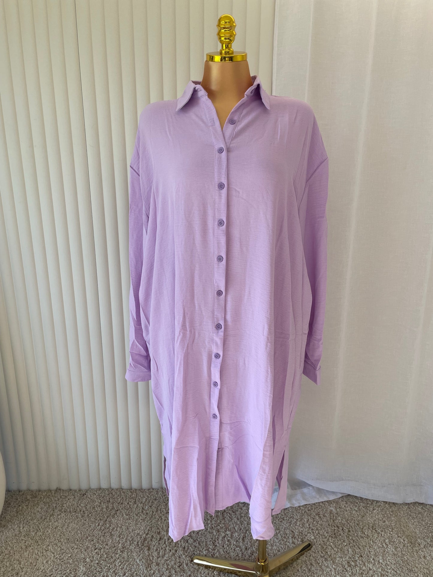 Button-Front Side Split Shirt Dress - One Size UK10-24 THICCFASHIONS (1207)