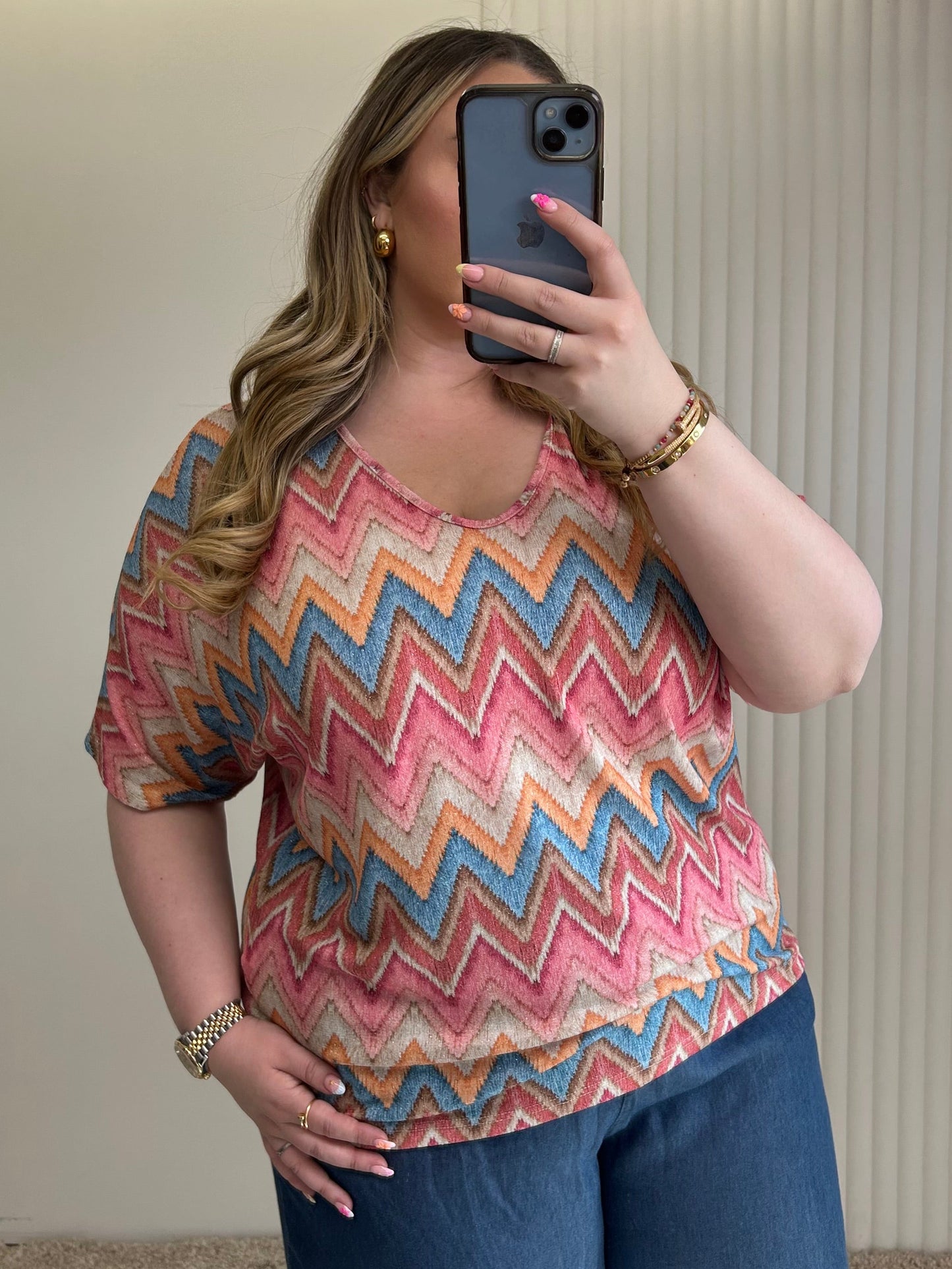 Zig-Zag Bow Back Lurex Relaxed Fit Top