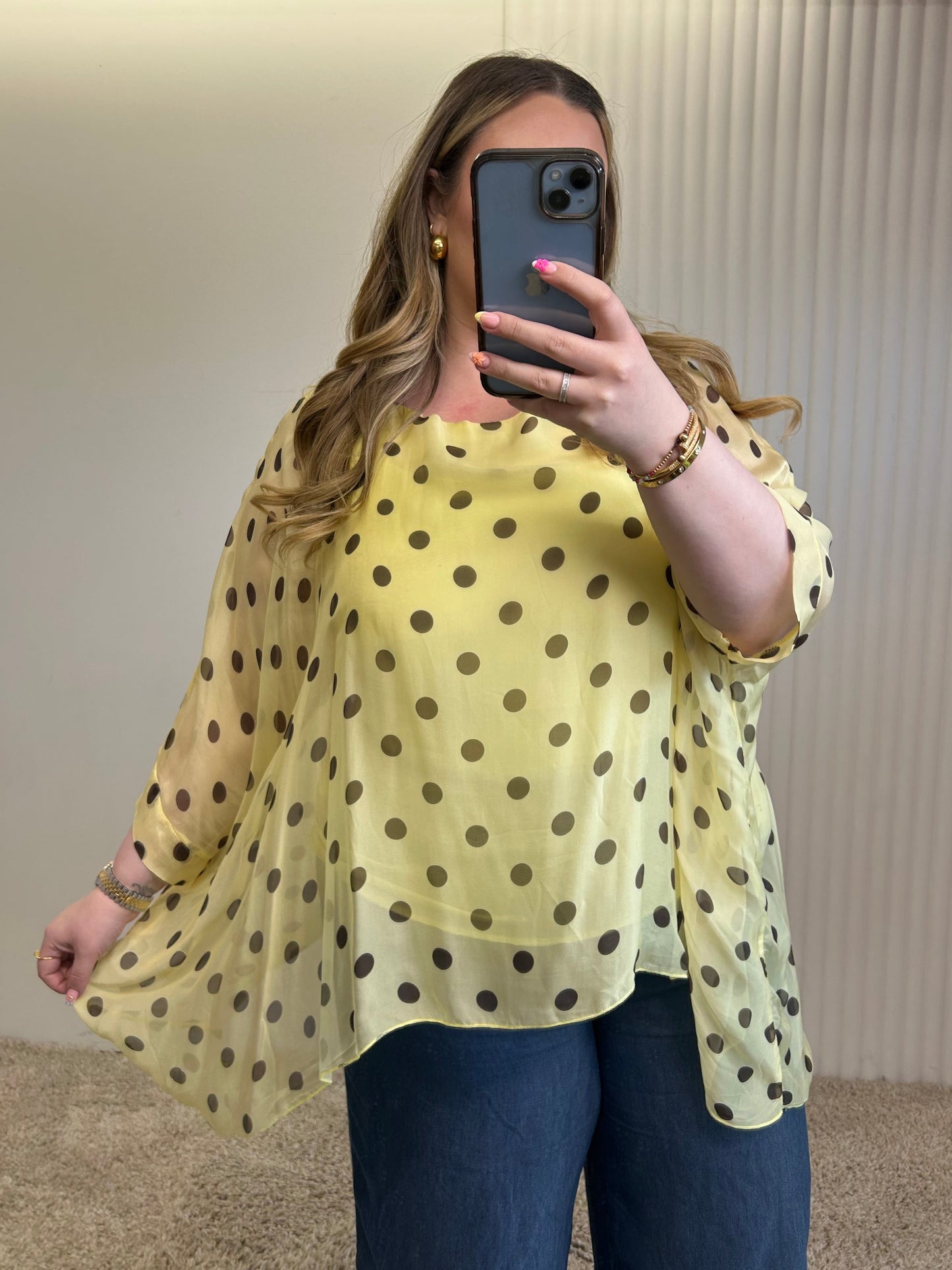 Elegant Sheer Polka Dot Overlay Tunic Top