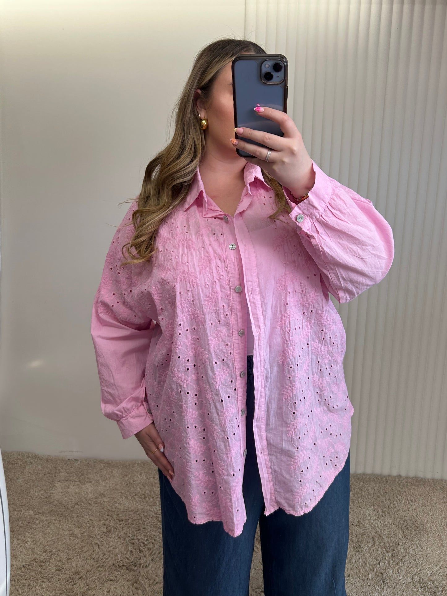 Embroidered Button-Front Overshirt