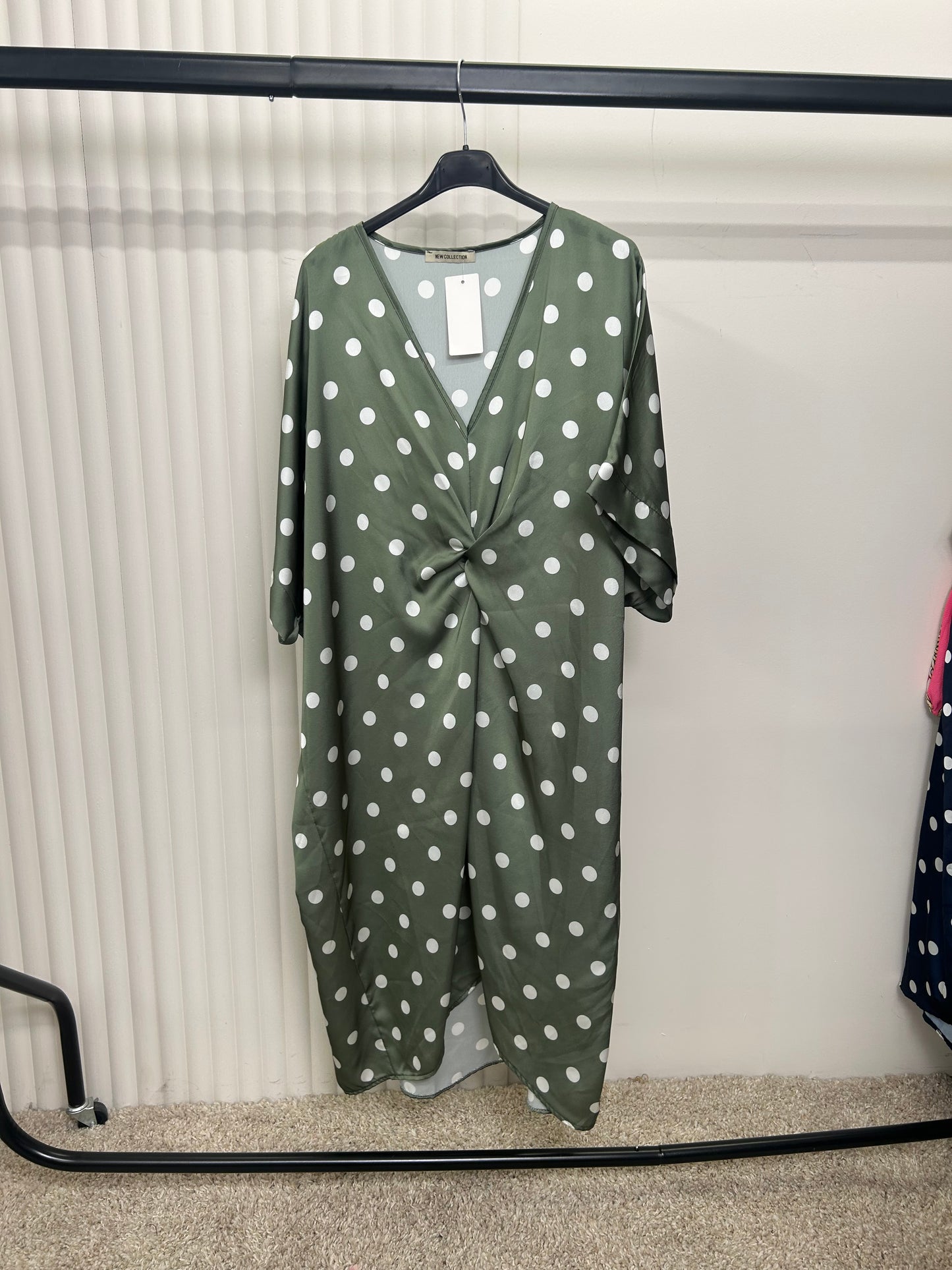 Twist Front Polka Dot Midi Dress