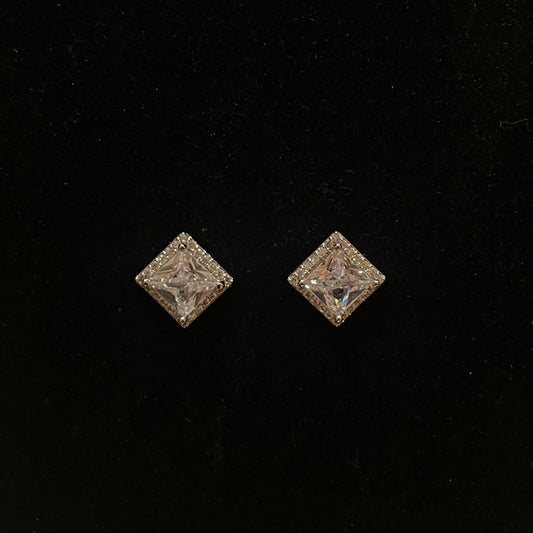 Princess Cut Halo Stud Earrings – Sparkling Crystal Square Studs