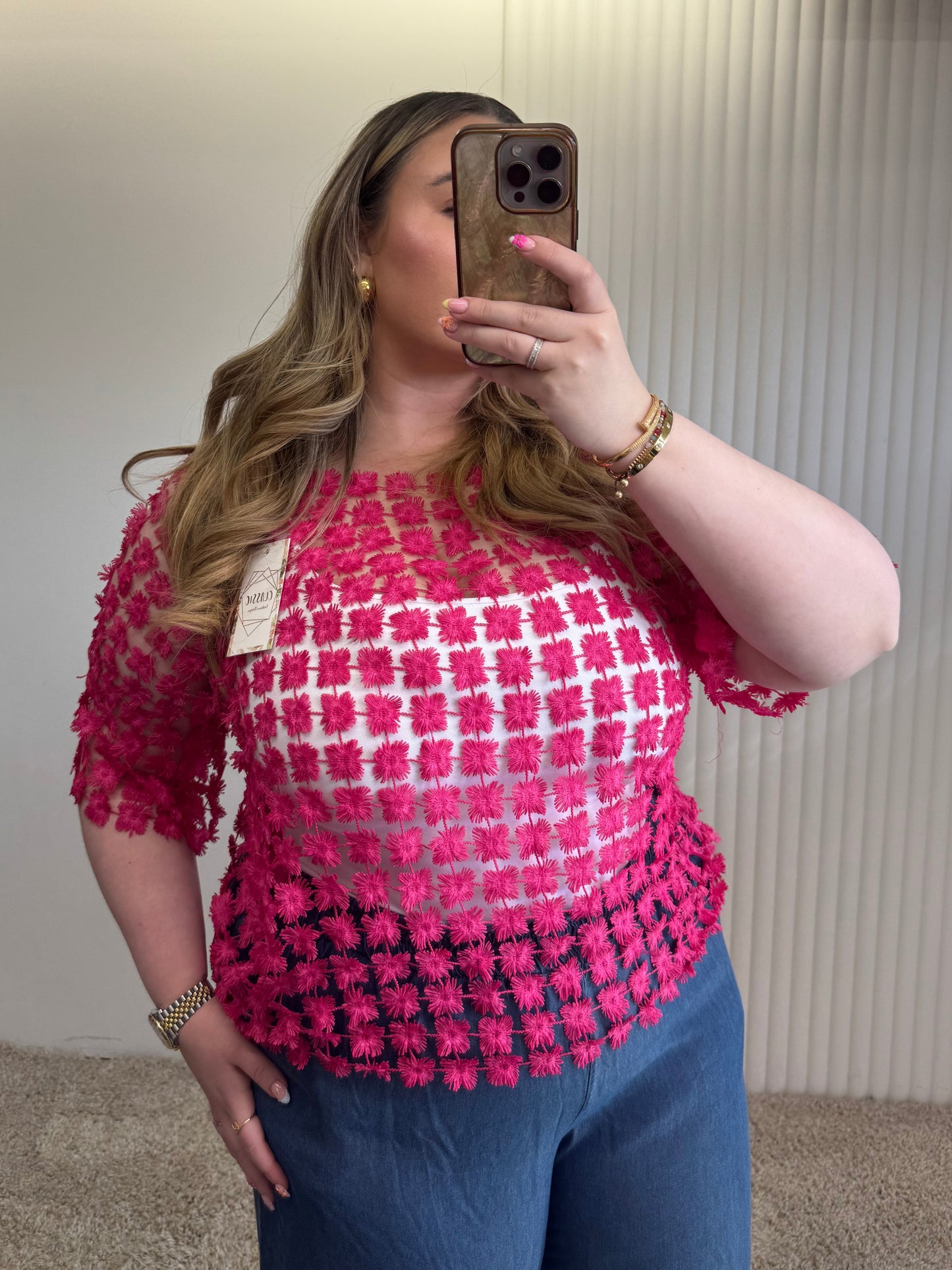 Floral Appliqué Sheer Top