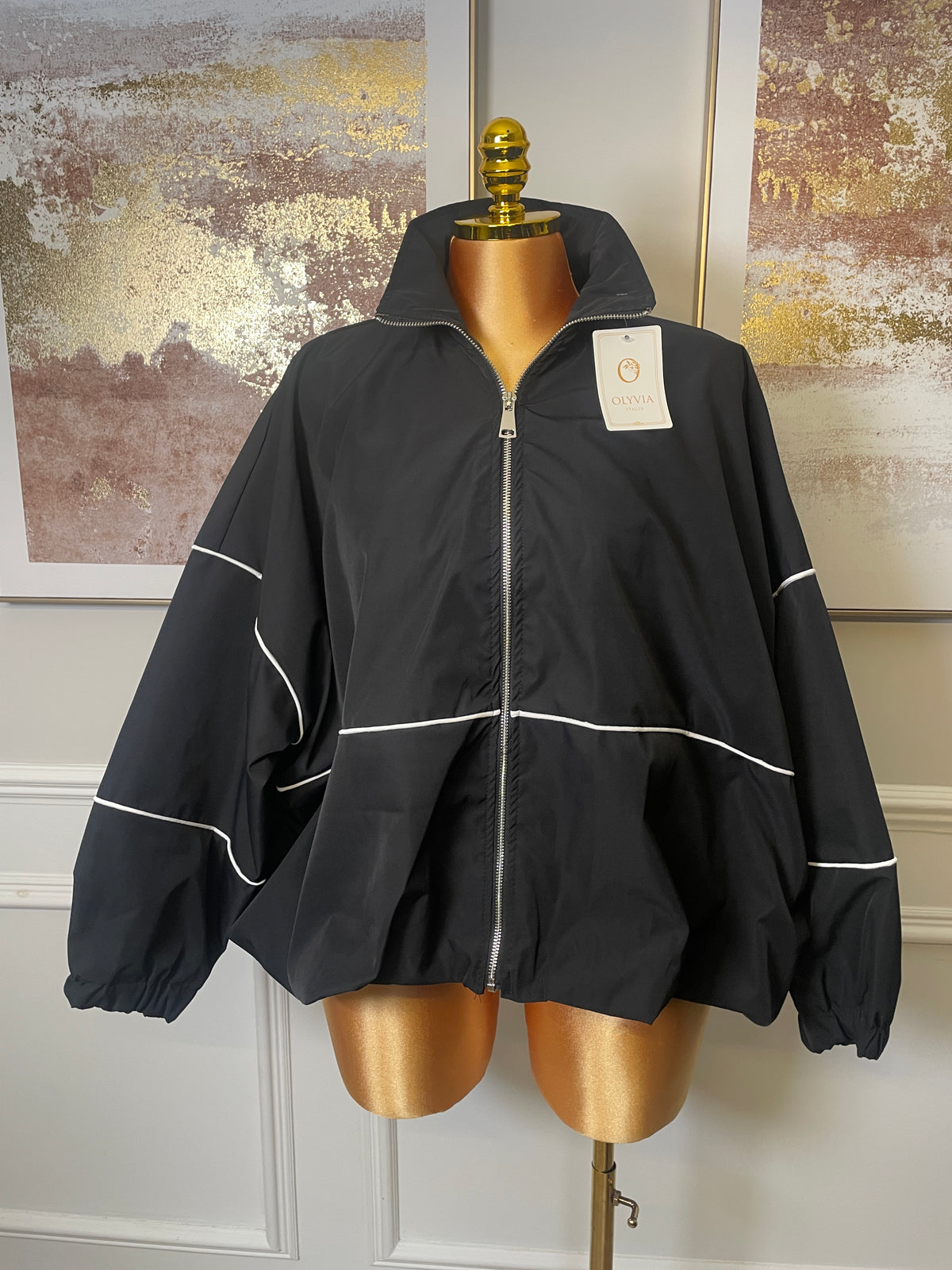 Piped Detail Zip-Up Jacket - One Size UK10-20 THICC FASHIONS CURVE PLUS SIZE