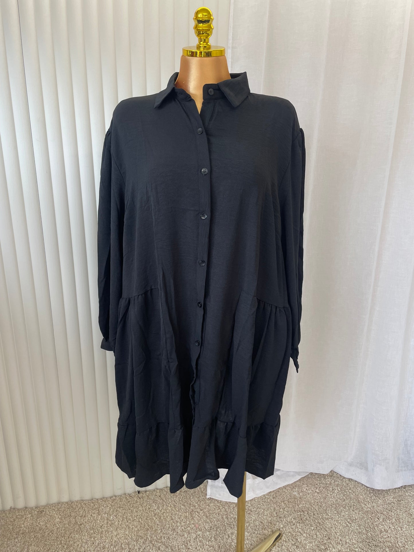 Tiered Button Front Smock Shirt Dress - One size UK10-24 THICCFASHIONS (0127)