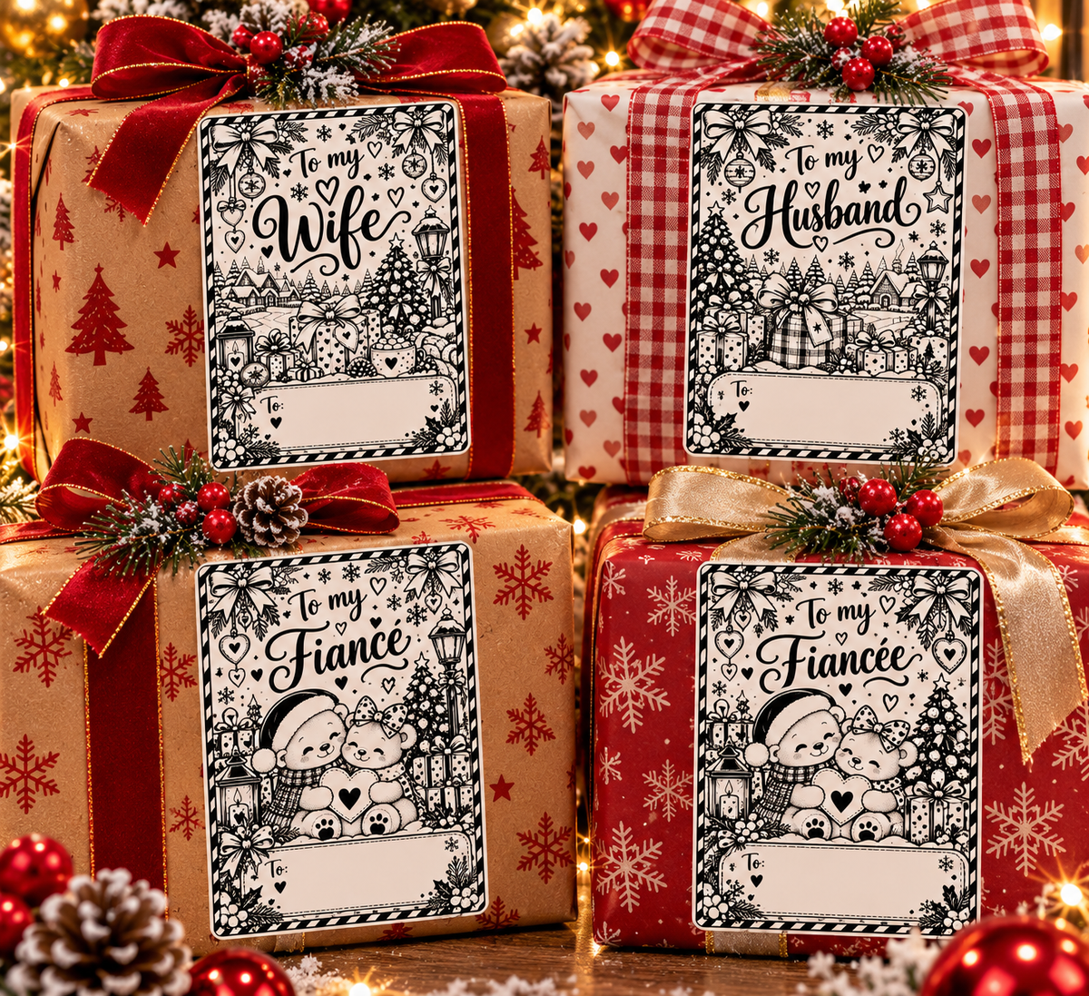 Christmas Present Gift Labels Stickers Tags Santa Wife Husband Girlfriend Boyfriend Cat Dog Postage Fiancé Fiancée