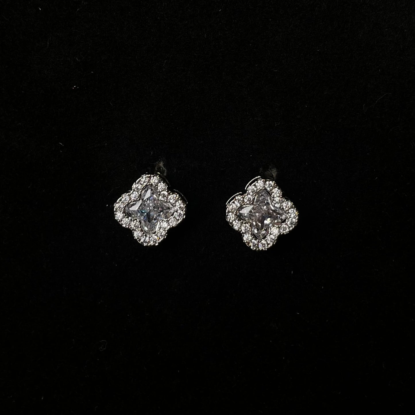 Sparkling Clover Crystal Stud Earrings