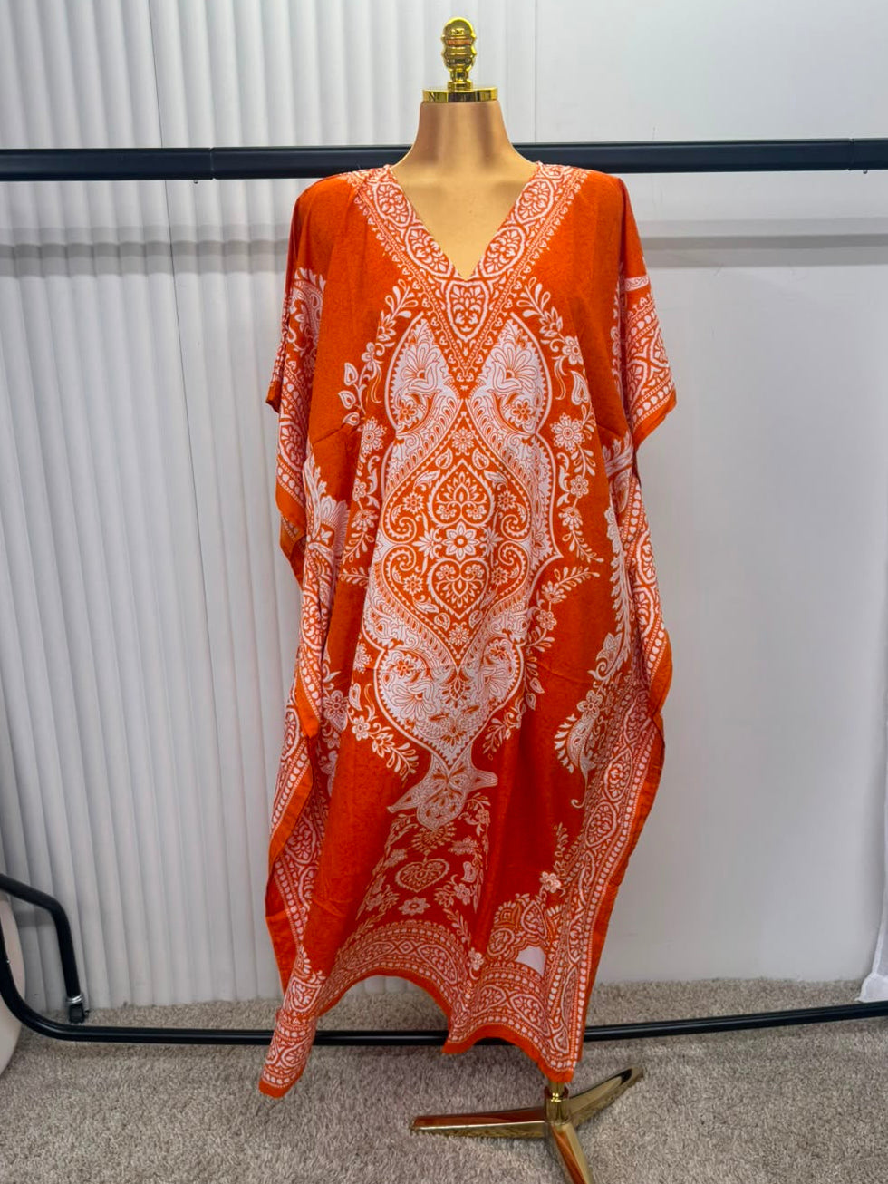 Boho Paisley Print Kaftan Dress – One Size (UK 10–24)