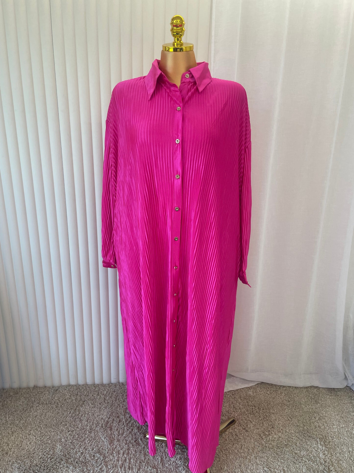 Pleated Button Through Maxi Shirt Dress - One size UK10-24 THICCFASHIONS (1206)