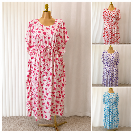 Boho Floral Tie Waist Midi Dress – One Size UK 10–24 THICC FASHIONS (1610)