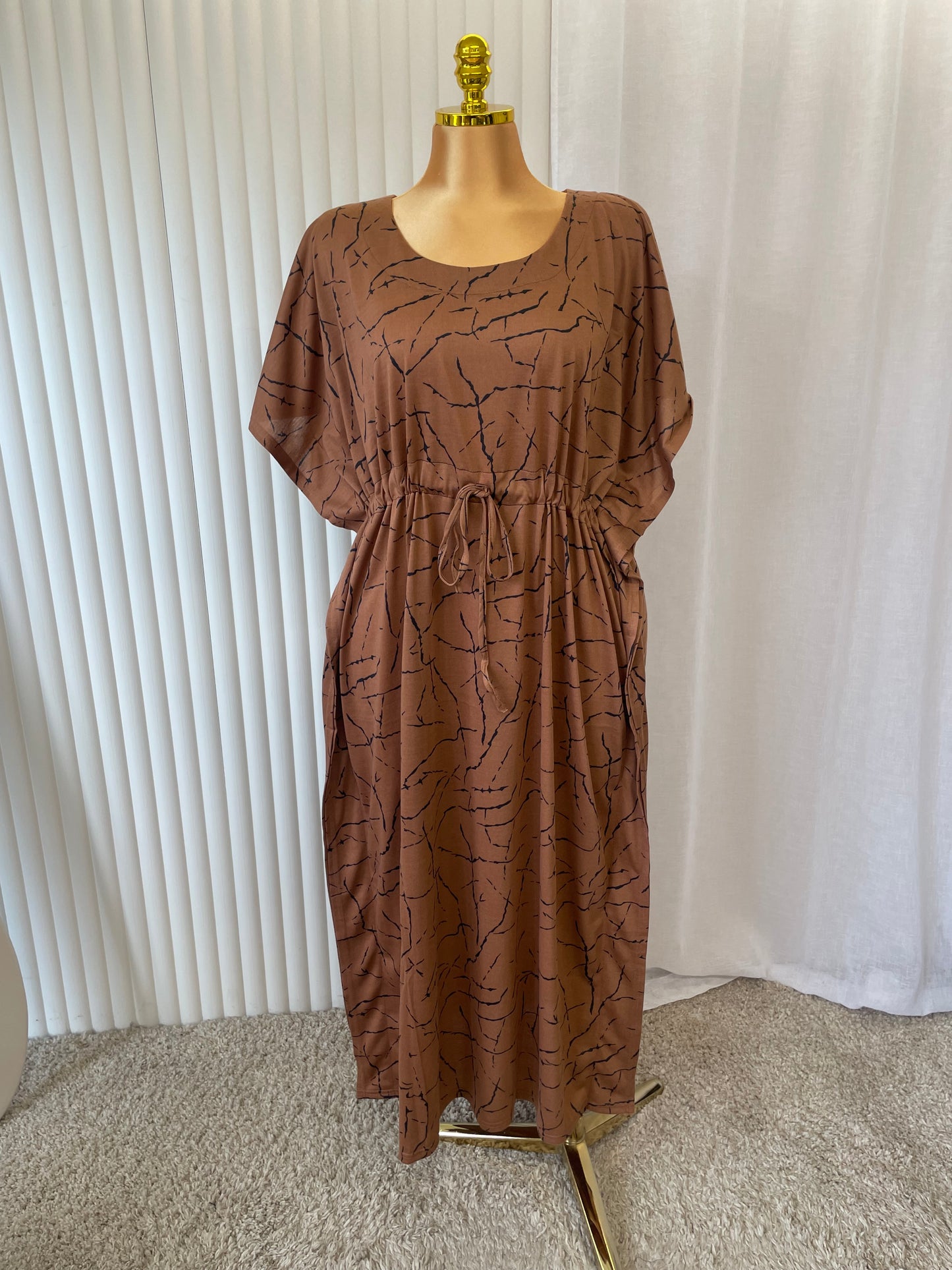 Abstract Print Drawstring Midi Dress - One Size UK10-24 THICC FASHIONS (1608)