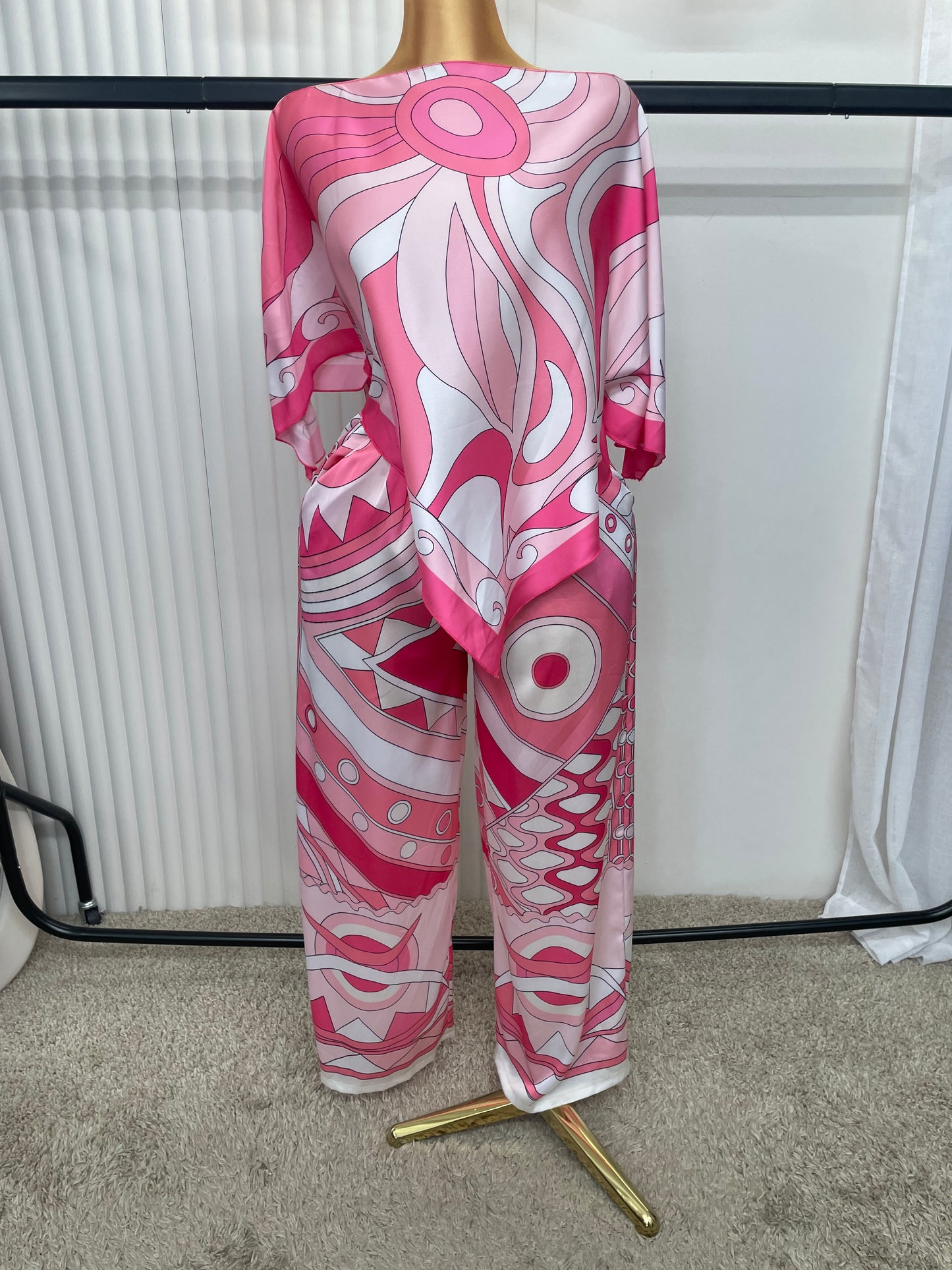 Abstract Print Kaftan & Wide Leg Trouser Co-Ord Set - One size 10-18